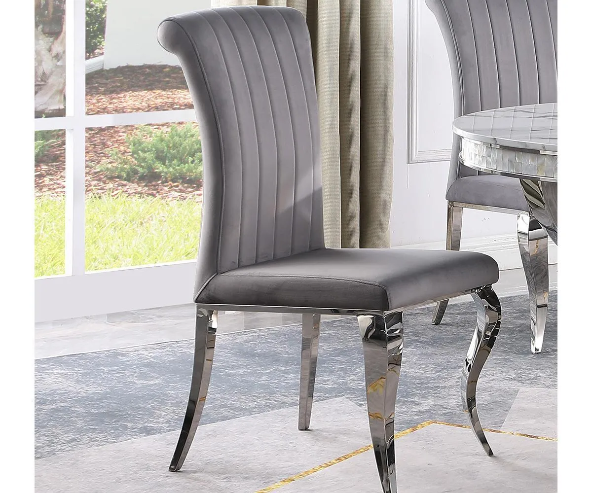 2, 4 or 6 Grey Upholstered Plush Velvet Fabric Dining Chairs- Model Chara