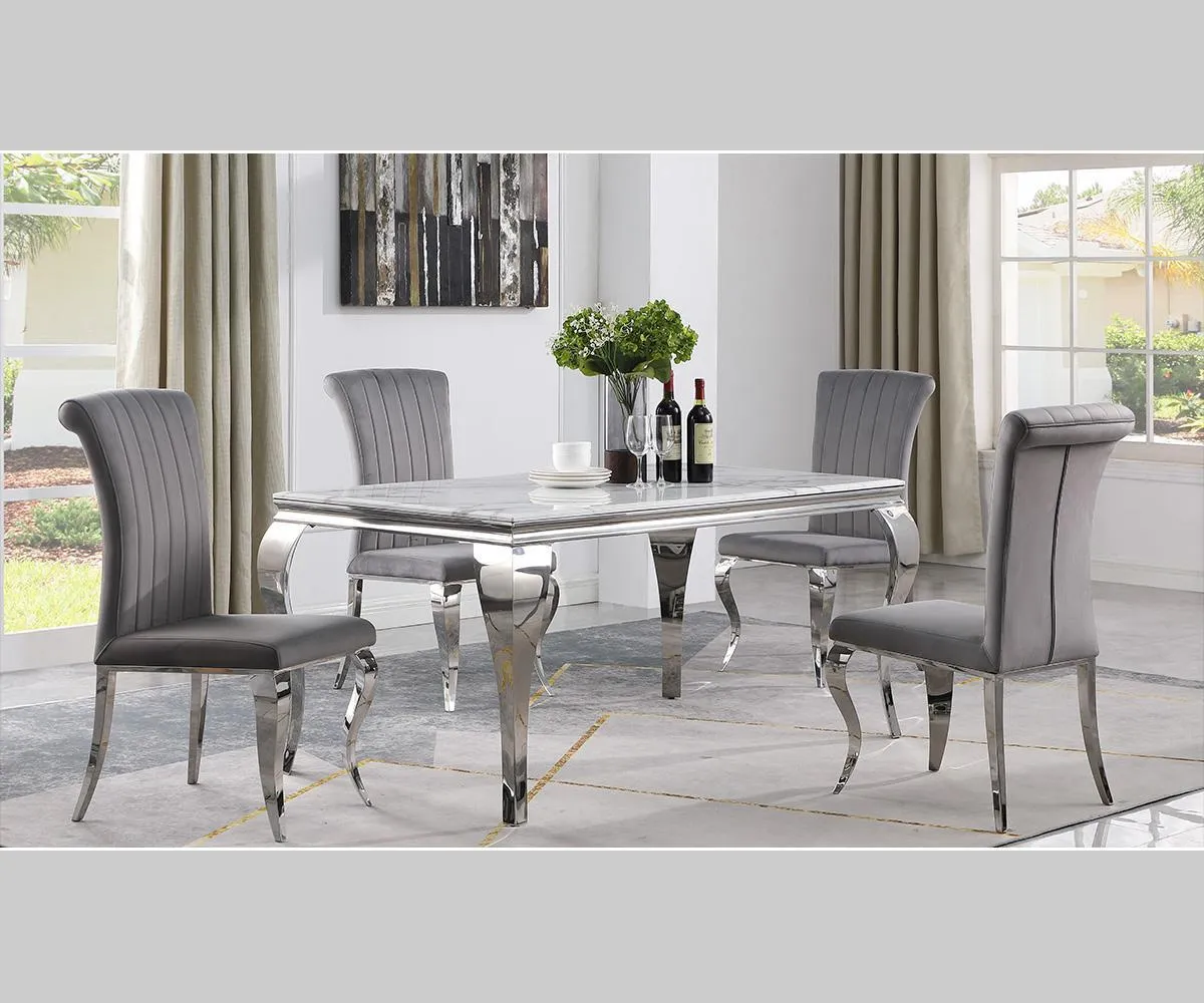2, 4 or 6 Grey Upholstered Plush Velvet Fabric Dining Chairs- Model Chara