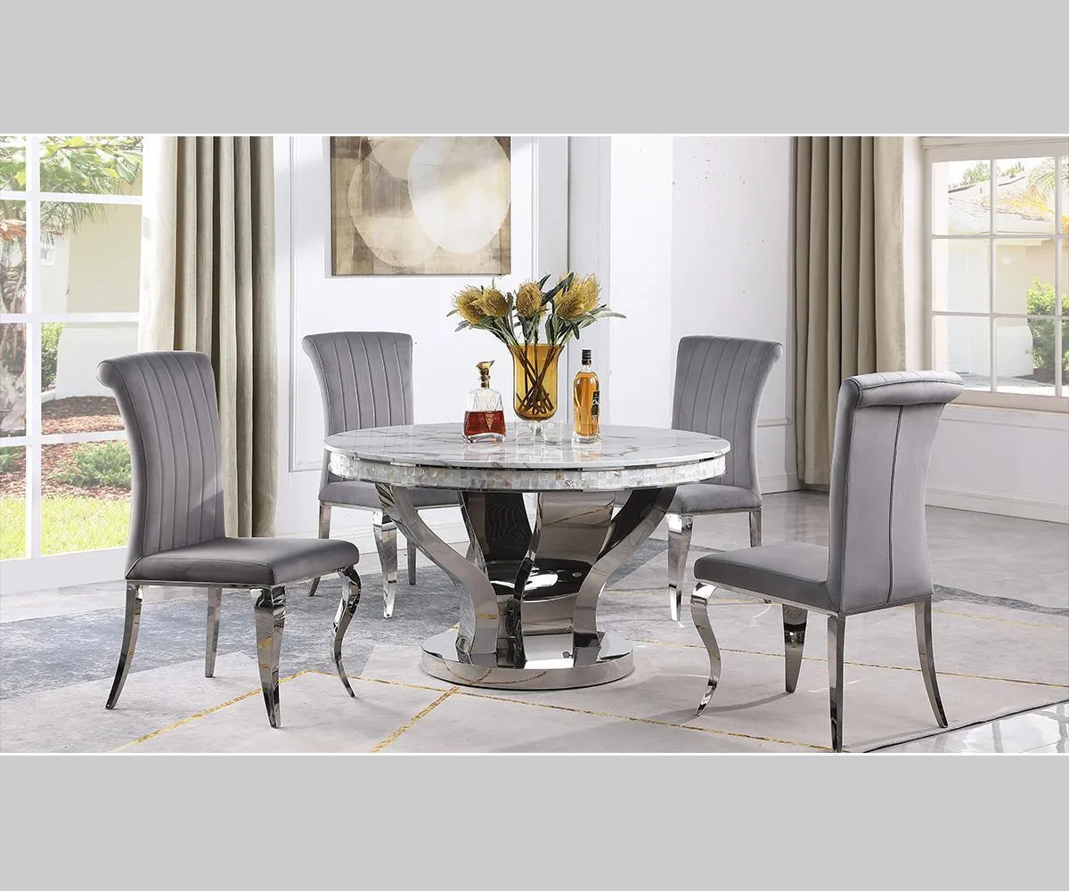 2, 4 or 6 Grey Upholstered Plush Velvet Fabric Dining Chairs- Model Chara