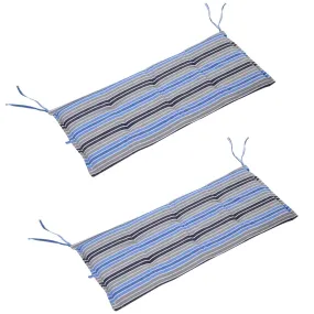 2 PCS Patio Bench Swing Chairs Garden Chairs Double Seat Cushion Mat Strips Blue