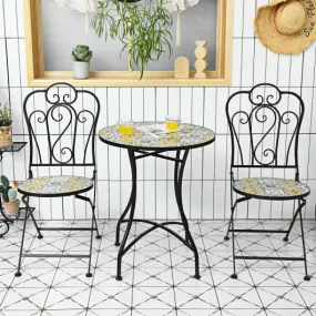 2-Piece Mosaic Folding Bistro Chairs with Ceramic Tiles Seat