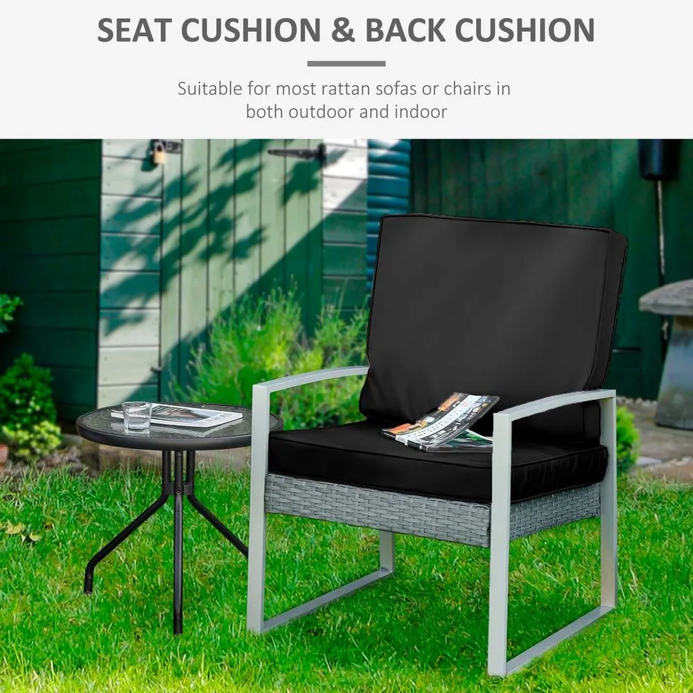 2 Pieces Seat Cushion and Back Pad Set for Rattan Furniture Black