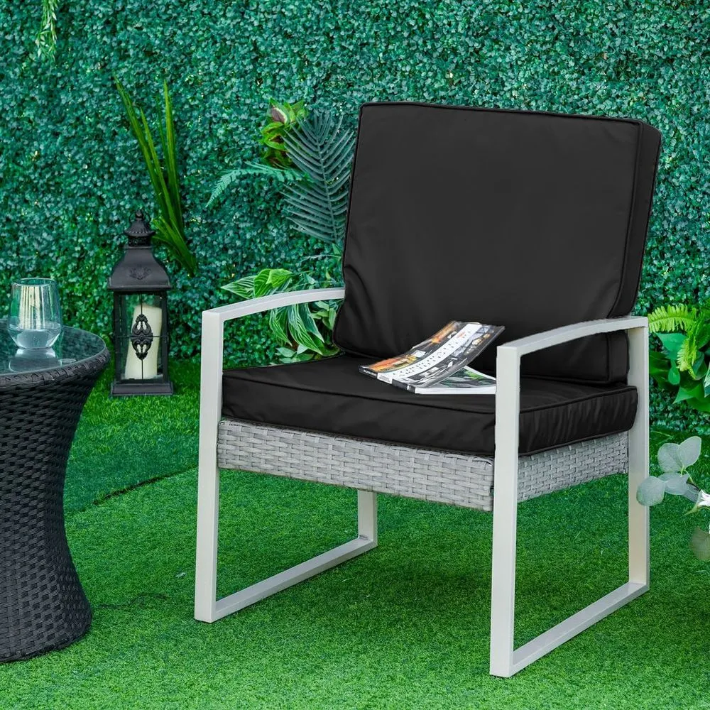 2 Pieces Seat Cushion and Back Pad Set for Rattan Furniture Black
