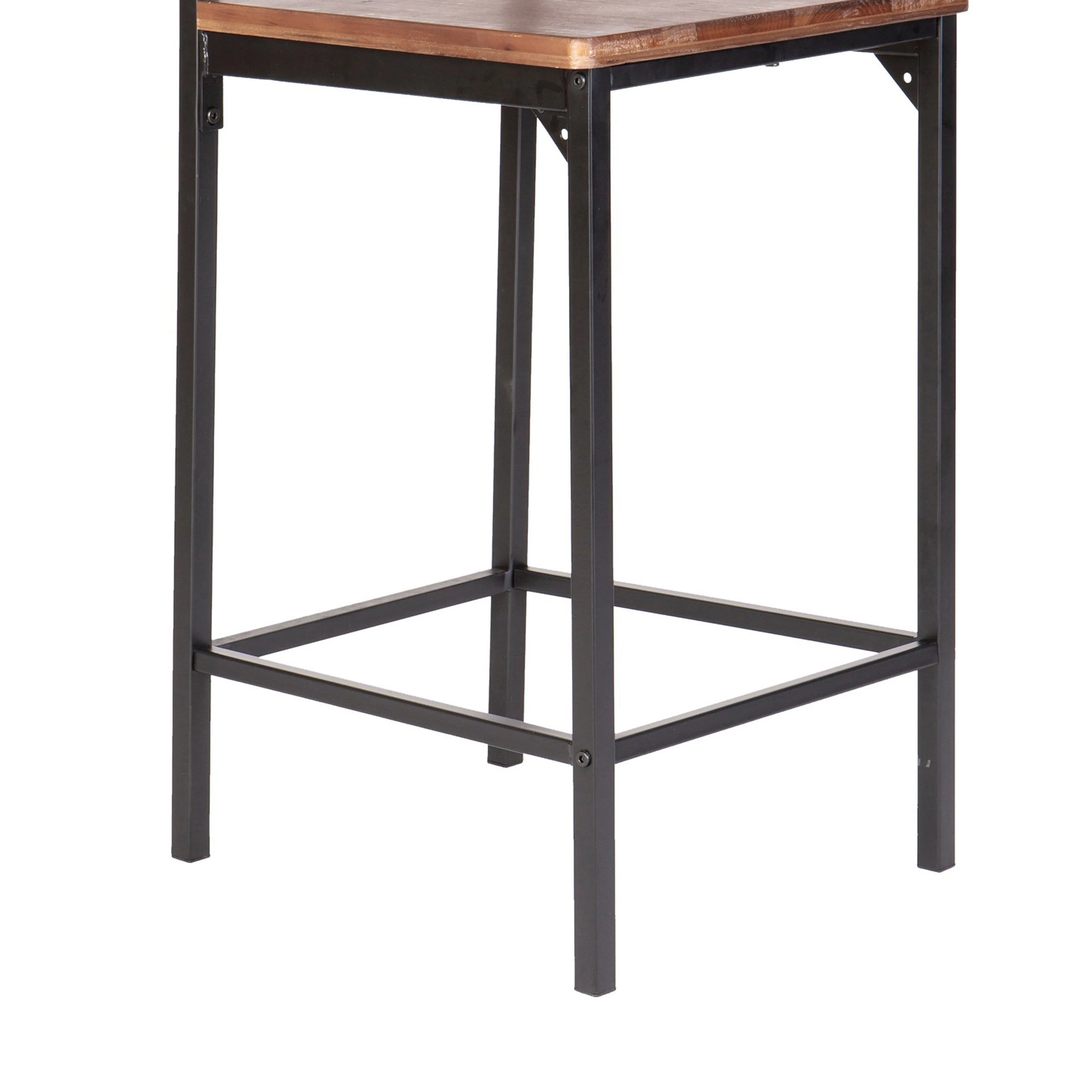 25 Inch Counter Stool Chairs, Set of 2, Brown Wood Seat & Back, Black Metal Legs By Casagear Home