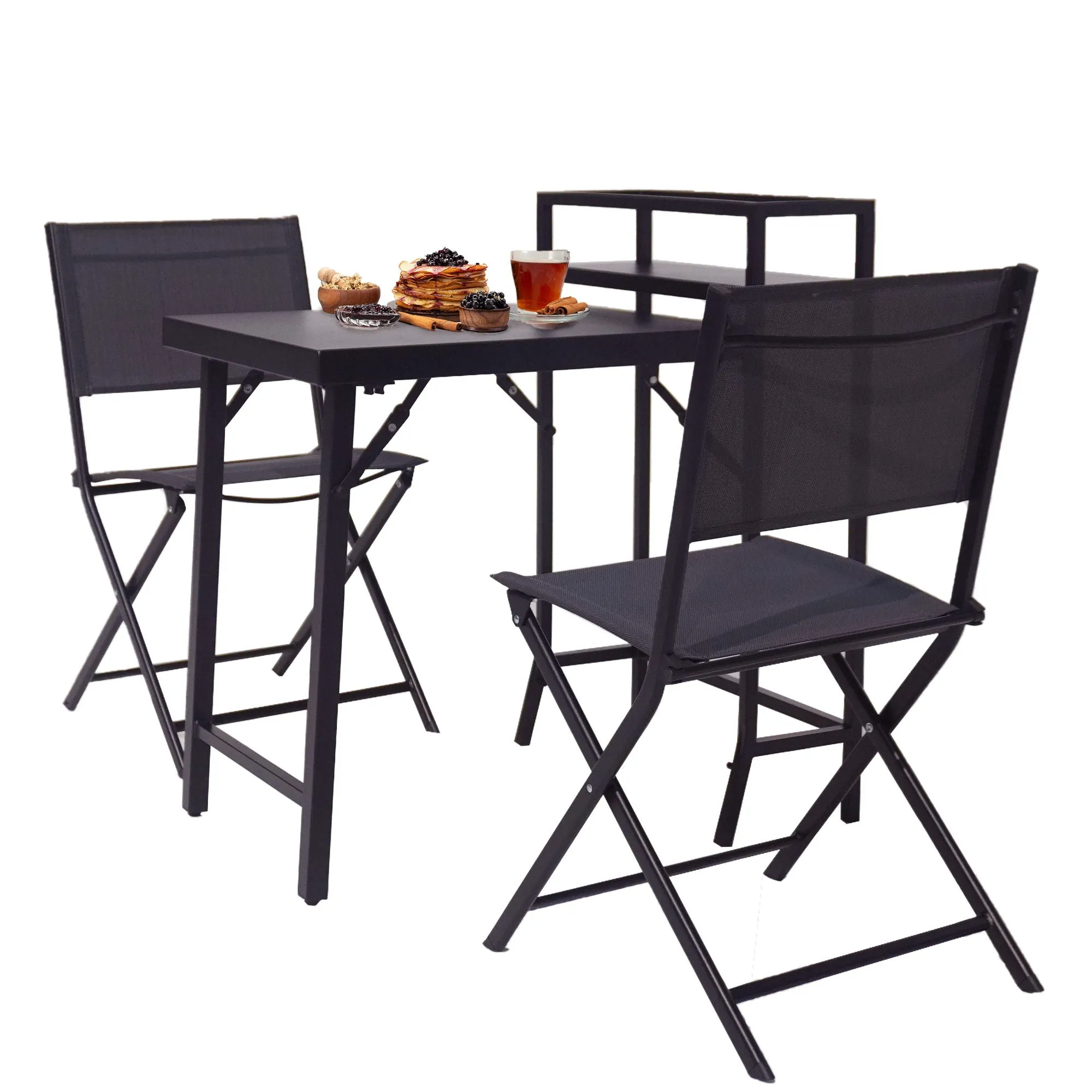 3 Piece Patio Bistro Set, Patio Set Of Foldable Patio Table And Chairs, Outdoor Patio Furniture Sets - Black