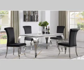 5 PC Stunning White & Black Marble Dining Table Set- Model Bianca