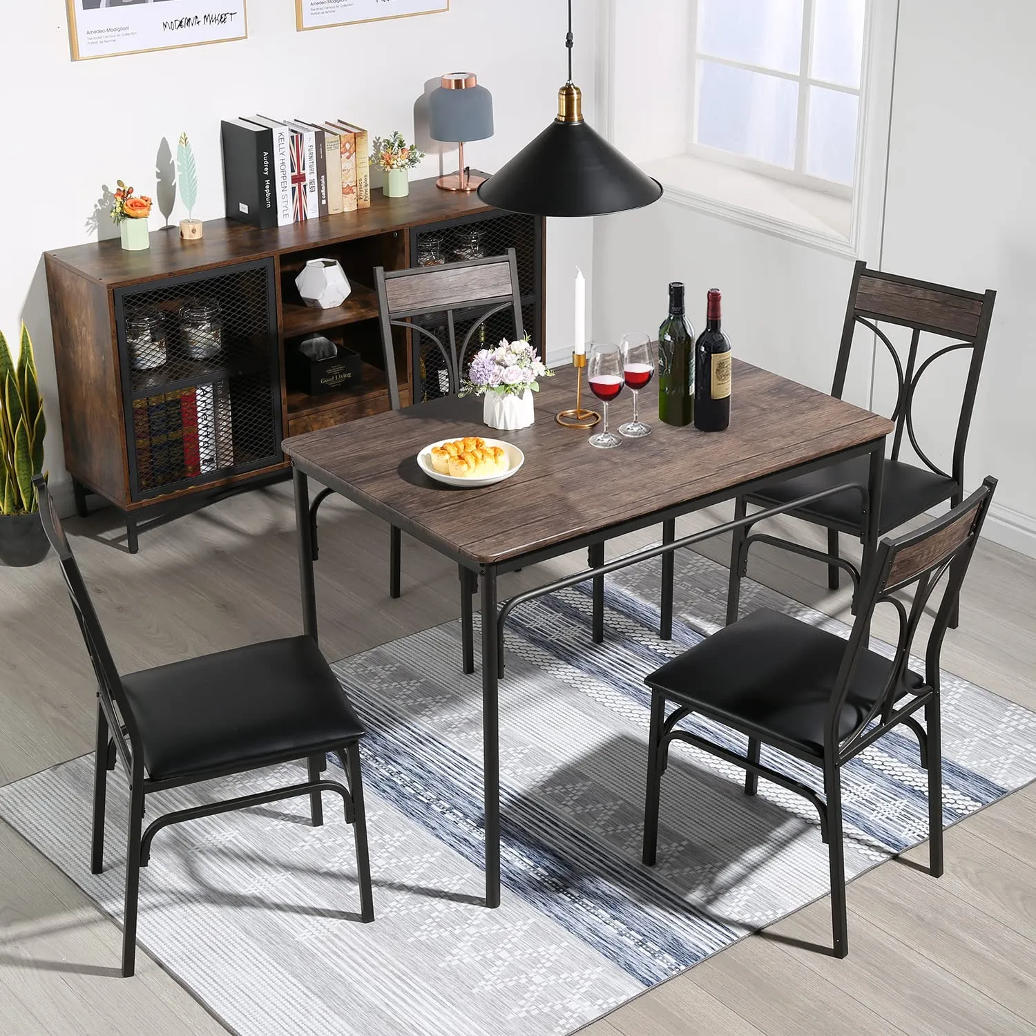 5 Piece Indoor Modern Rectangular Table Dining Set for 4