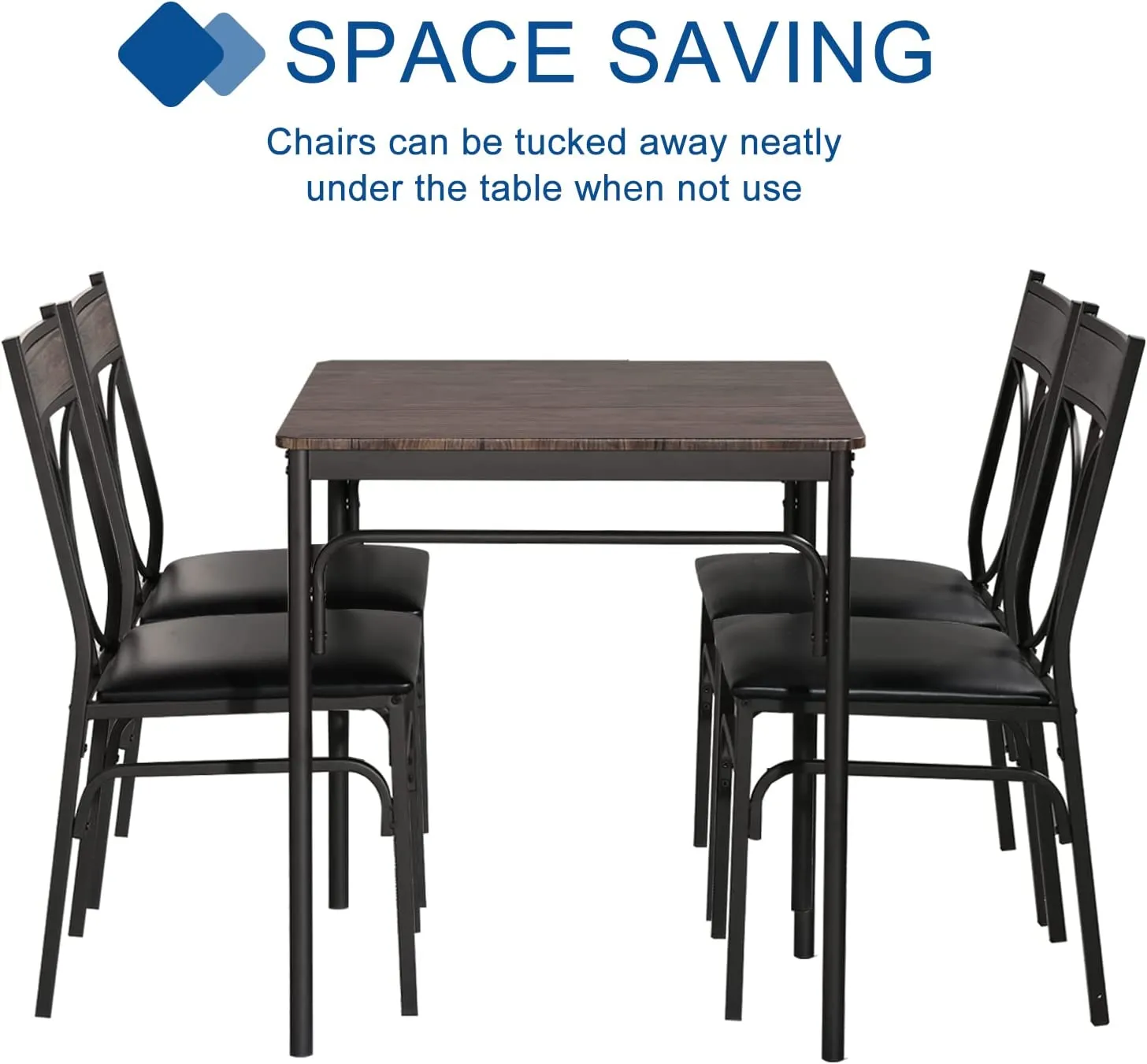 5 Piece Indoor Modern Rectangular Table Dining Set for 4