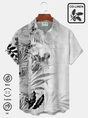 Alohadaddy Beach Vacation Ink Plant Cotton-Linen  Men's Breathable Natural Hawaiian Plus Size Aloha Shirts