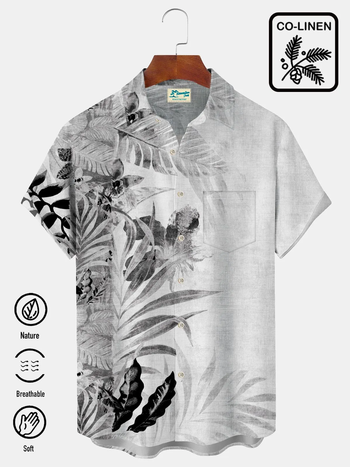 Alohadaddy Beach Vacation Ink Plant Cotton-Linen  Men's Breathable Natural Hawaiian Plus Size Aloha Shirts