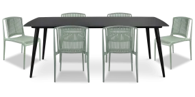 Amalfi Rectangle 7 Piece Outdoor Setting in Gunmetal with UV Plastic Outdoor Chairs (PP)