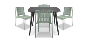 Amalfi Square 5 Piece Outdoor Setting in Gunmetal with UV Plastic Outdoor Chairs (PP)
