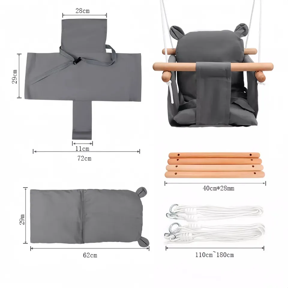 Baby Swing Outdoor - Canvas & Wooden Hanging Swing Seat