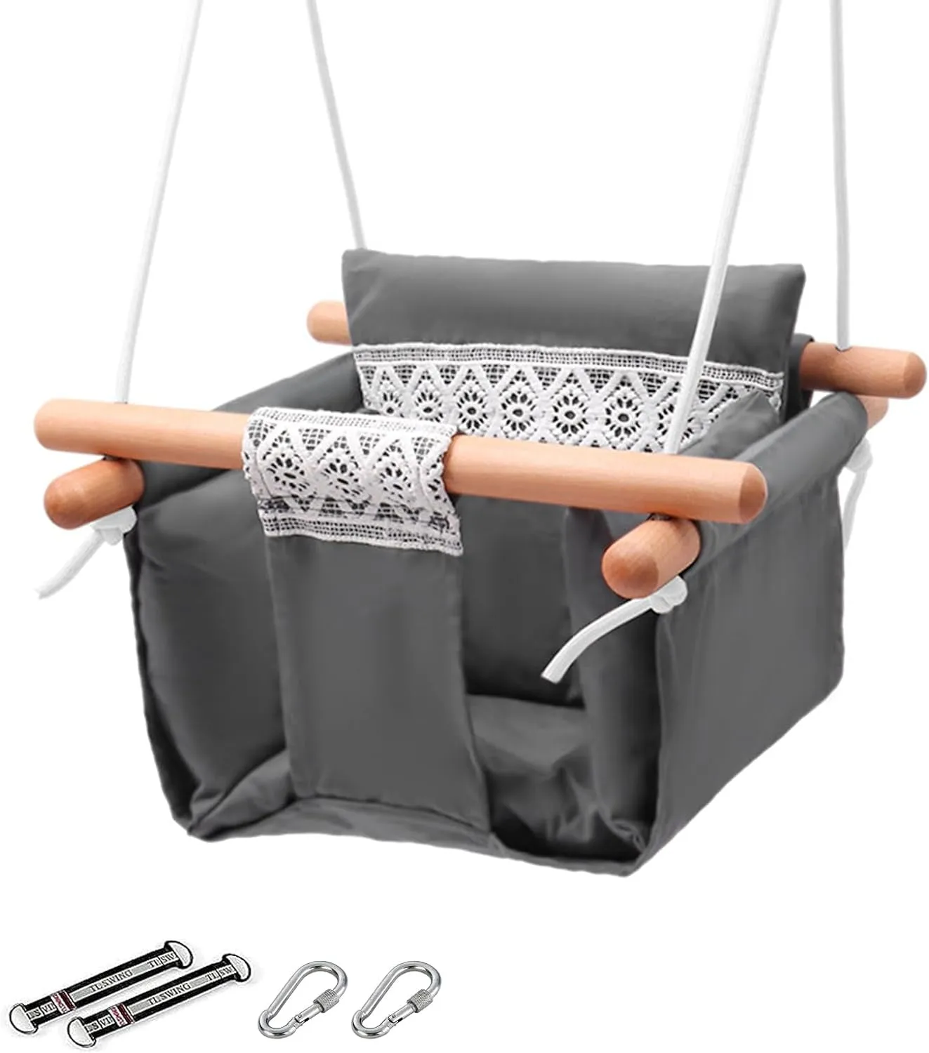 Baby Swing Outdoor - Canvas & Wooden Hanging Swing Seat