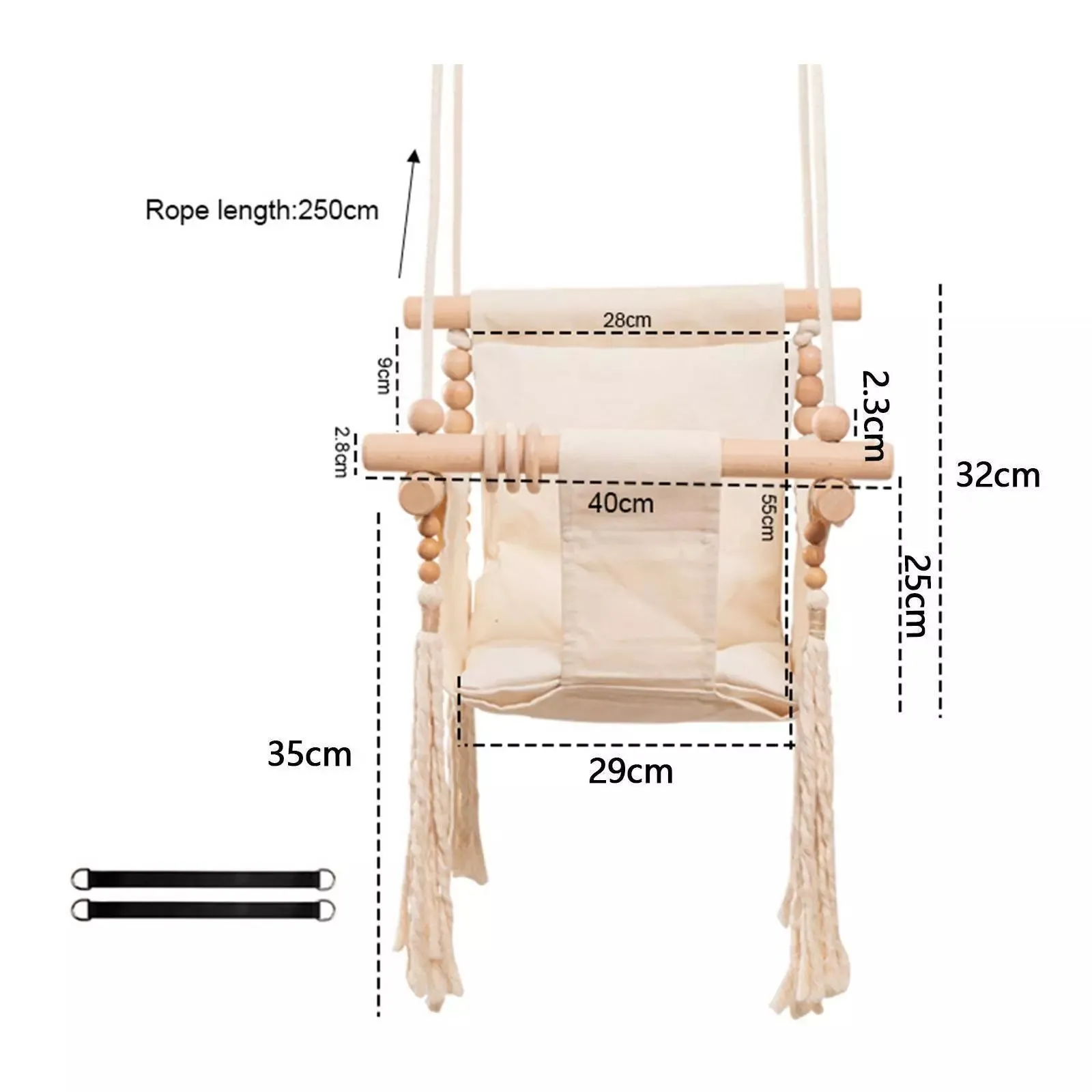 Baby Swing Outdoor - Canvas & Wooden Hanging Swing Seat
