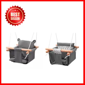 Baby Swing Outdoor - Canvas & Wooden Hanging Swing Seat