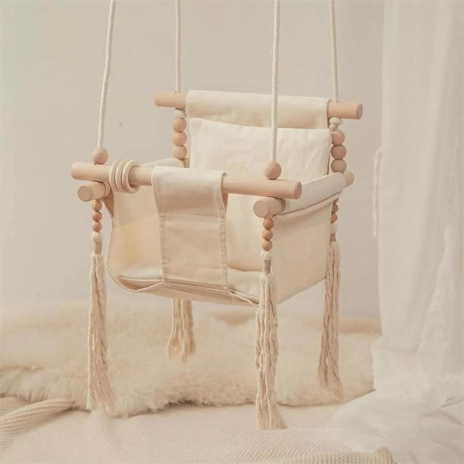 Baby Swing Outdoor - Canvas & Wooden Hanging Swing Seat