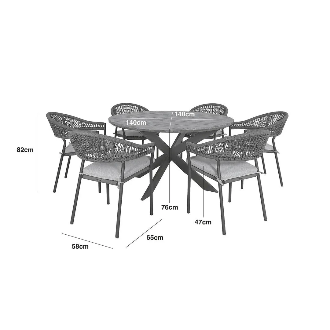 Bali Rope Weave 6 Seat Round Outdoor Dining Set