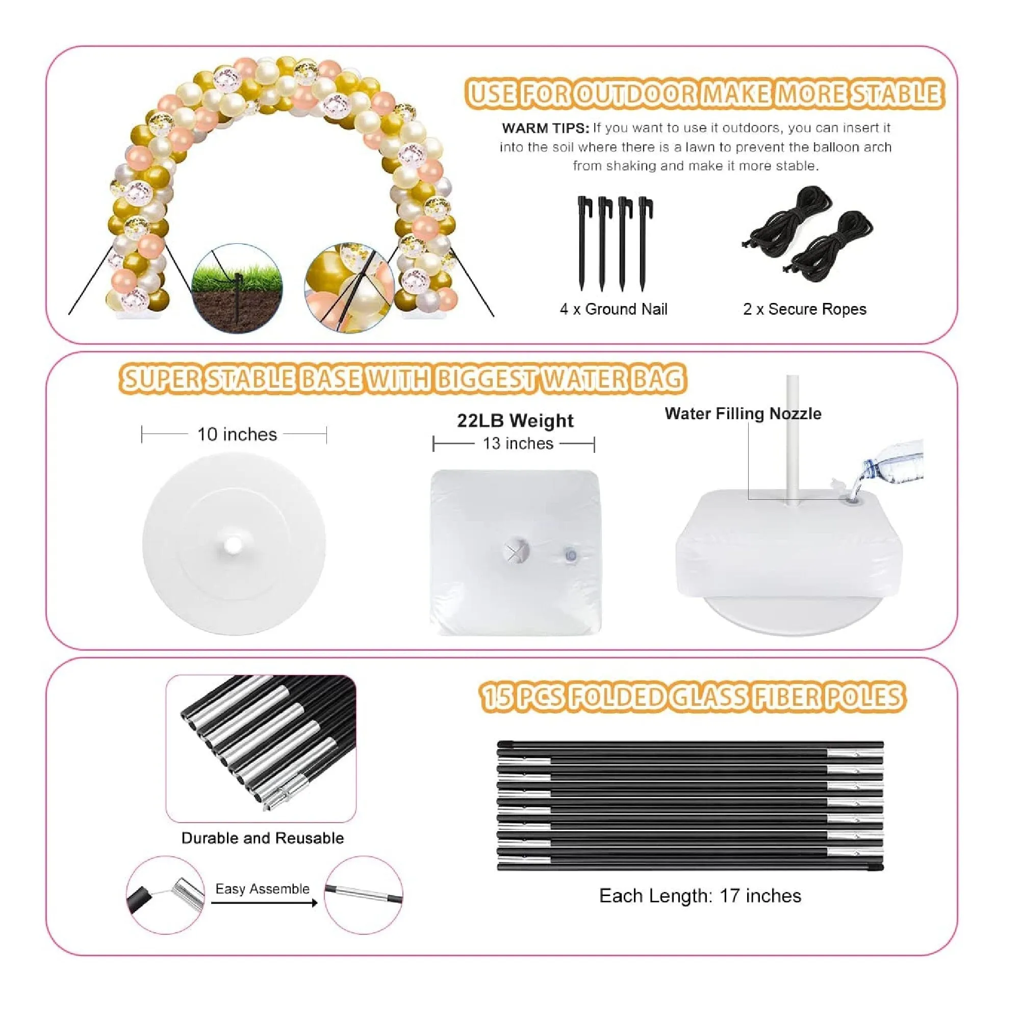 Balloon Arch And Balloon Pump Kit With 120 Balloons | 9ft Tall & 10ft Wide Adjustable Balloon Arch | Balloon Stand For Weddings