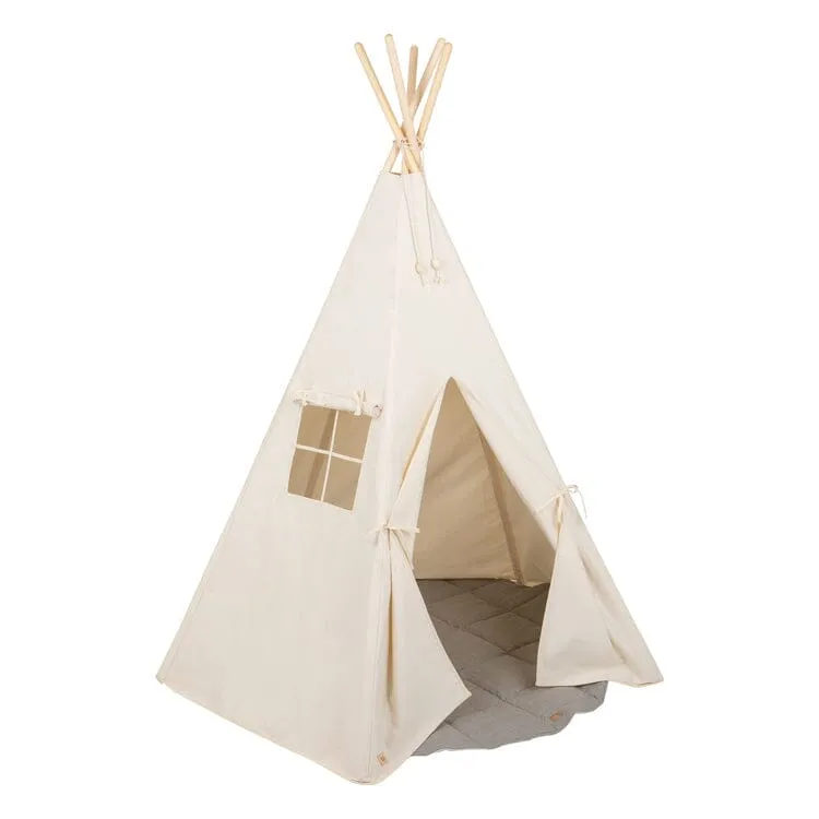 Beige Teepee and Grey Linen Round Mat Set