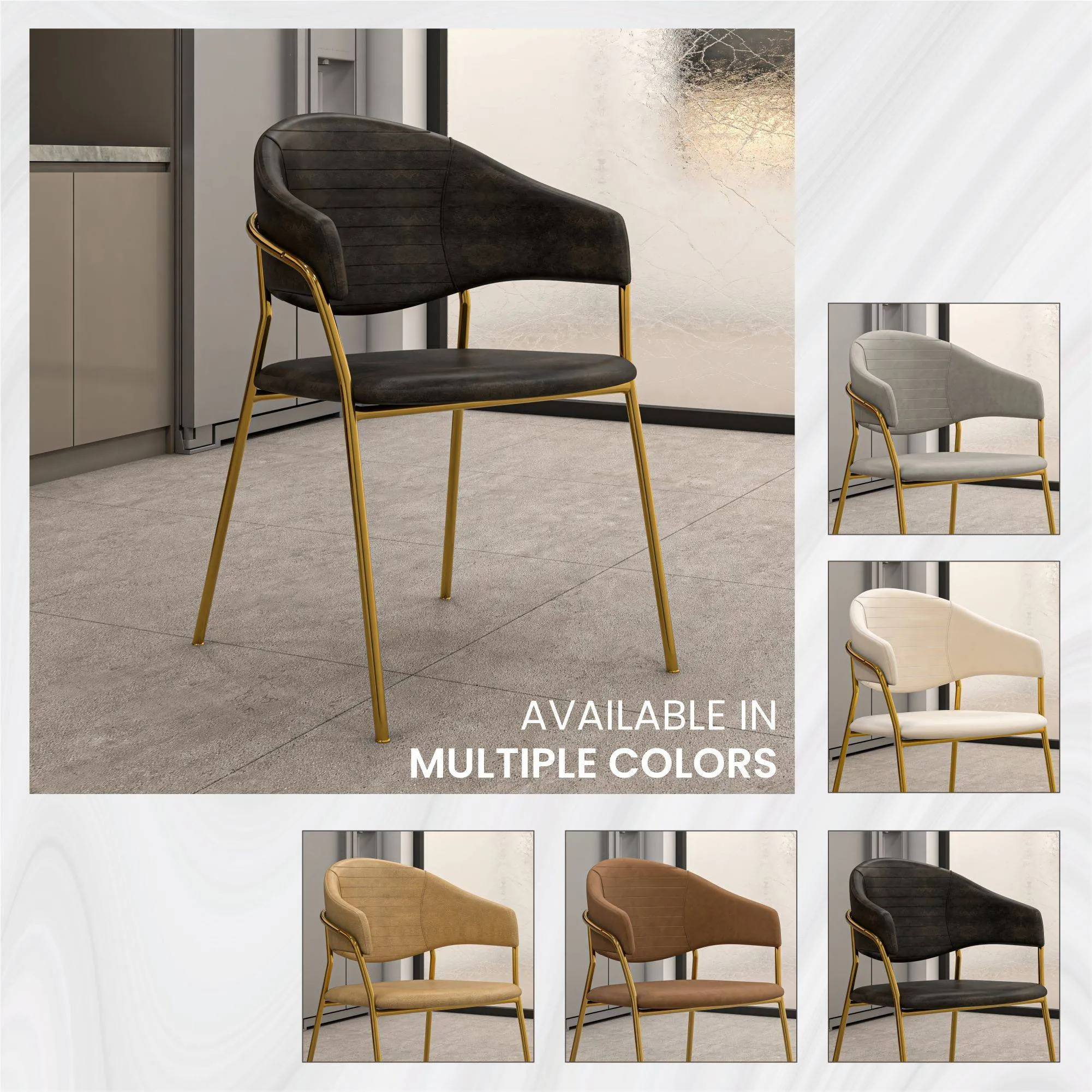 Bella Modern Dining Chair Upholstered in Leather With Stainless Steel Base Set of 2