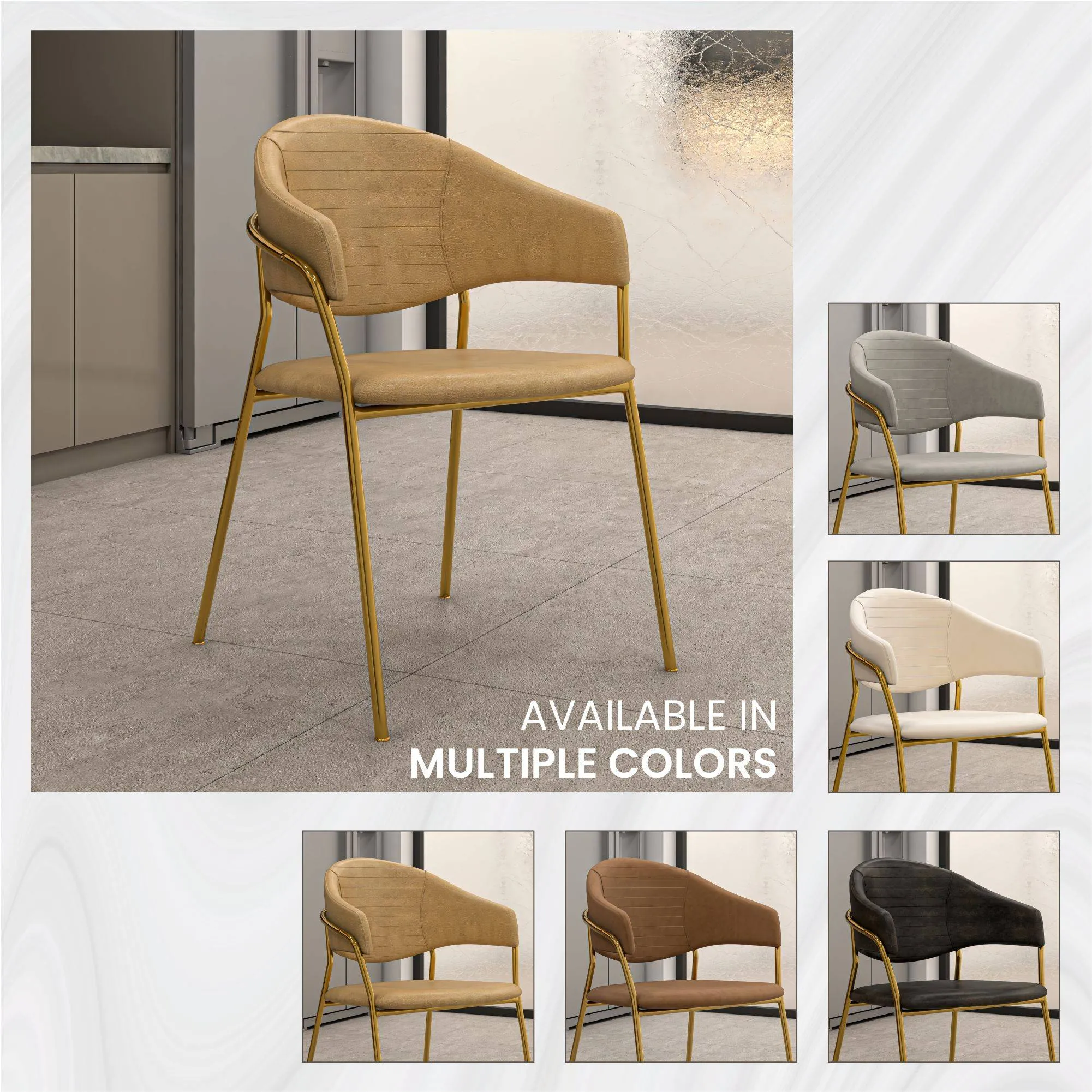 Bella Modern Dining Chair Upholstered in Leather With Stainless Steel Base Set of 2
