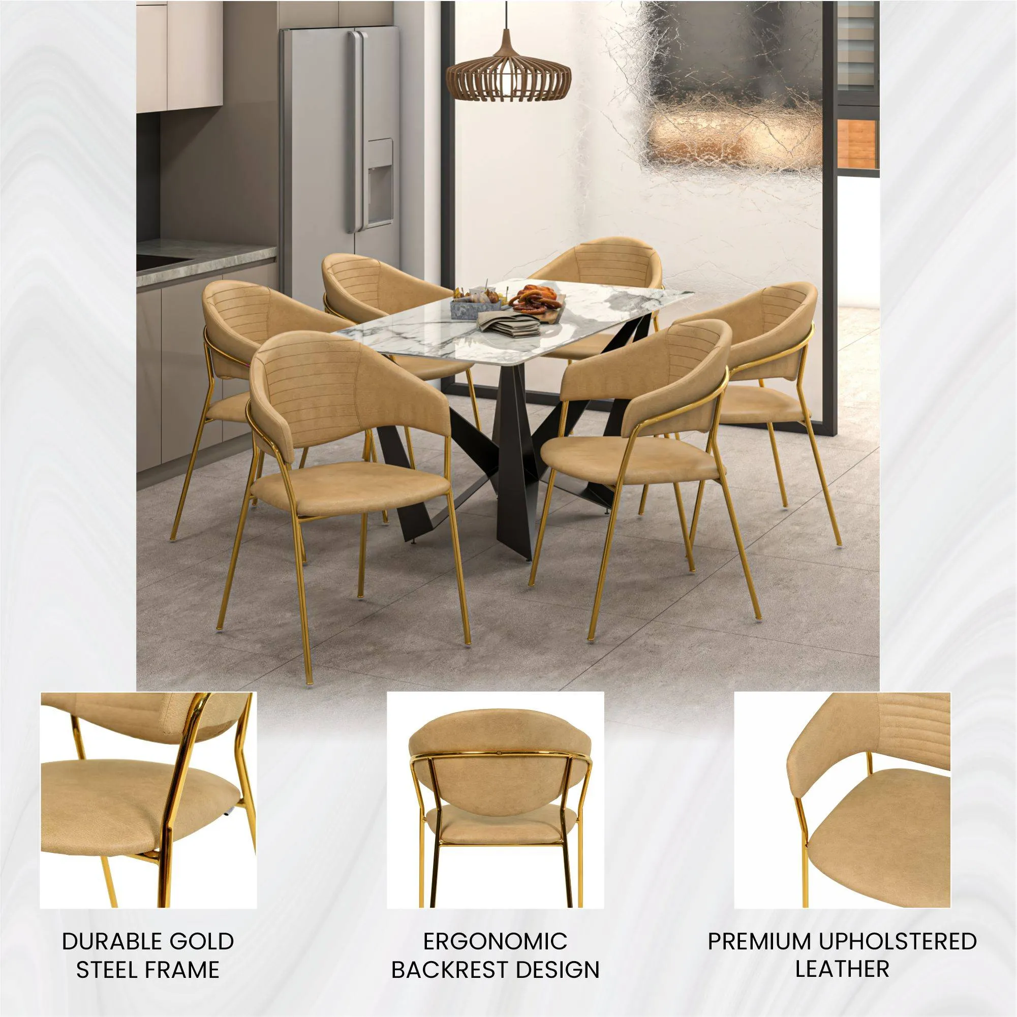 Bella Modern Dining Chair Upholstered in Leather With Stainless Steel Base Set of 2