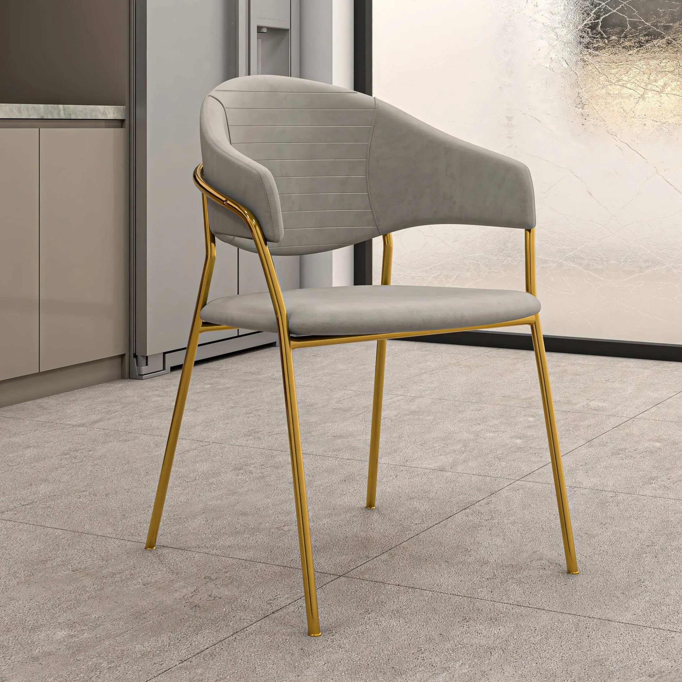 Bella Modern Dining Chair Upholstered in Leather With Stainless Steel Base Set of 2