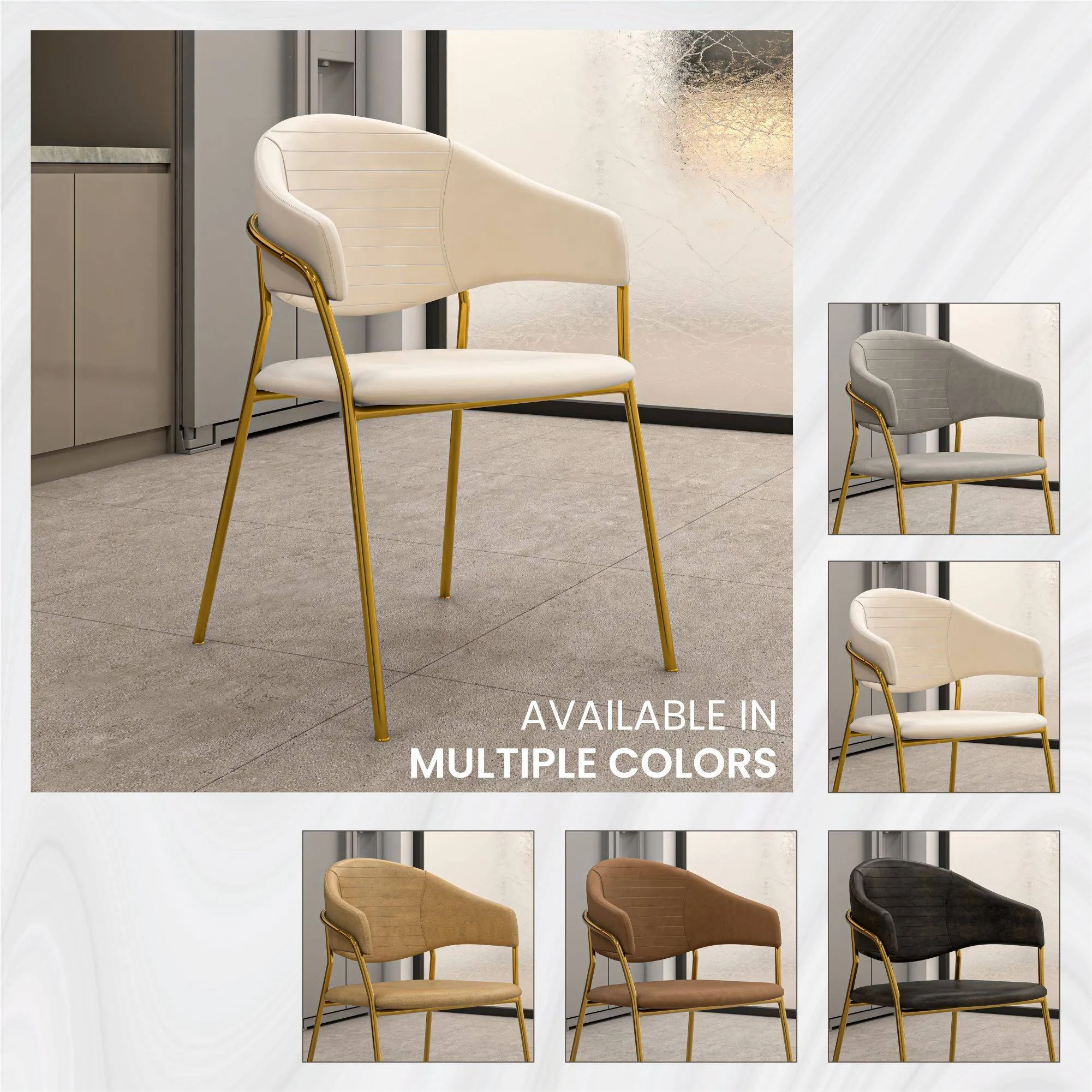 Bella Modern Dining Chair Upholstered in Leather With Stainless Steel Base Set of 2