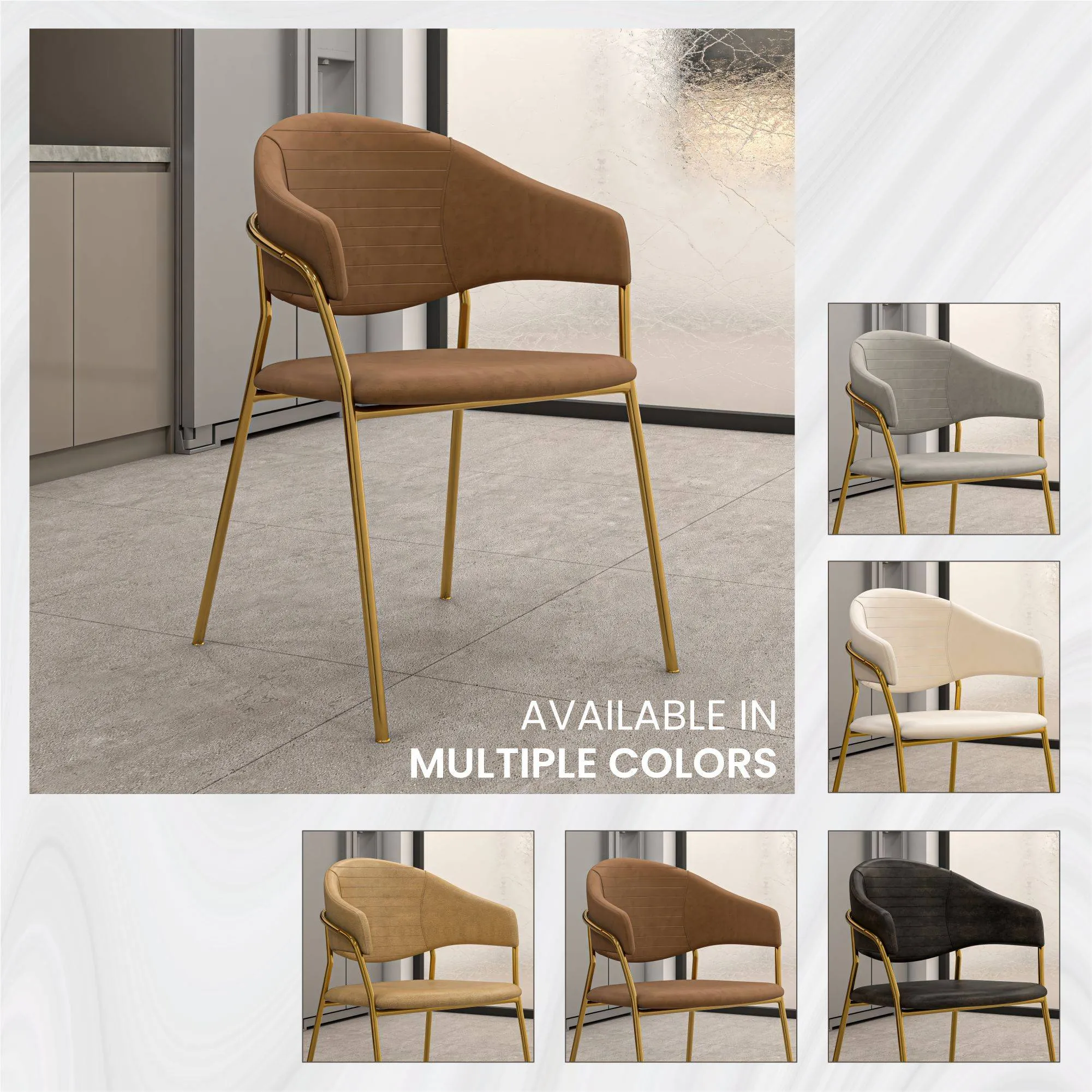 Bella Modern Dining Chair Upholstered in Leather With Stainless Steel Base Set of 2
