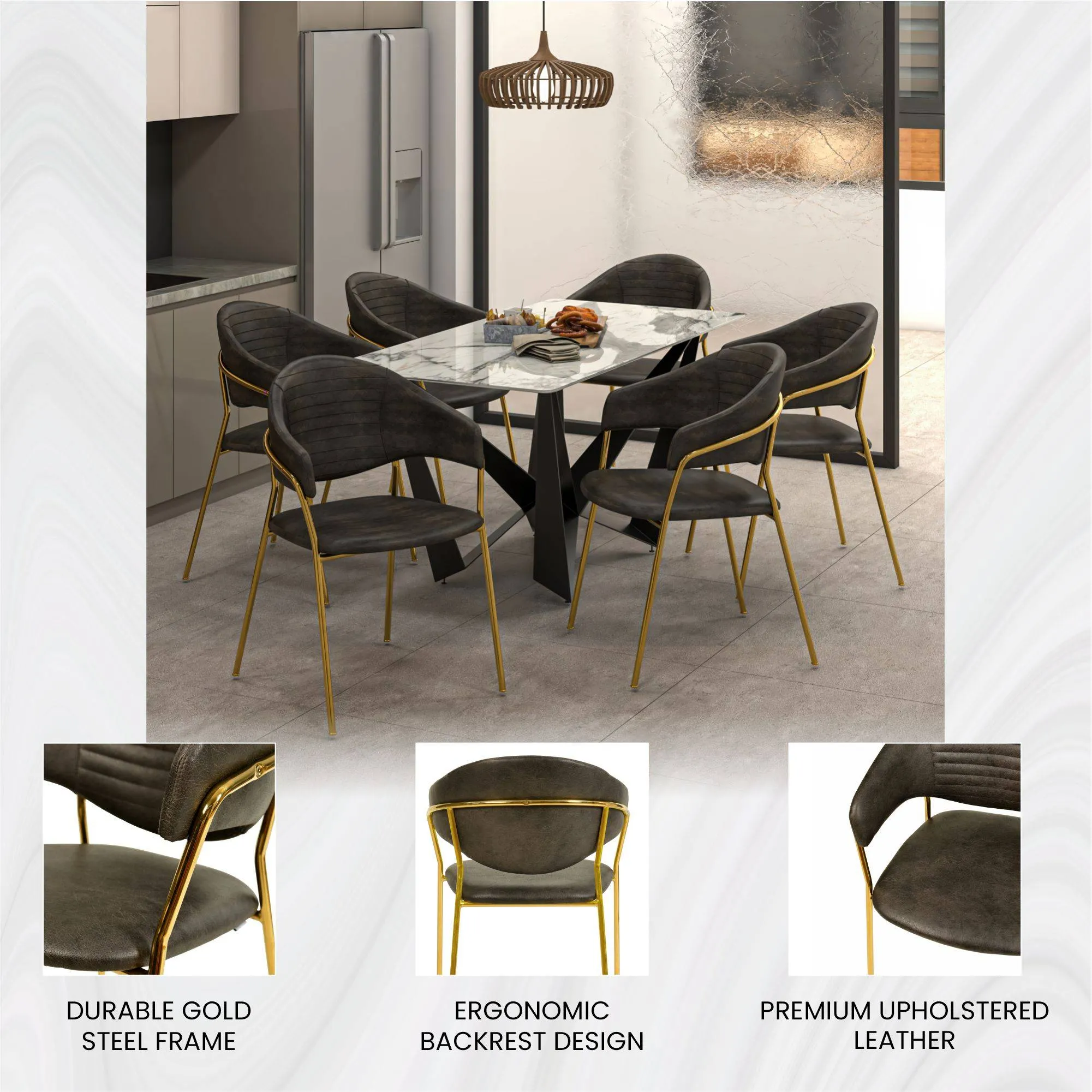 Bella Modern Dining Chair Upholstered in Leather With Stainless Steel Base Set of 2