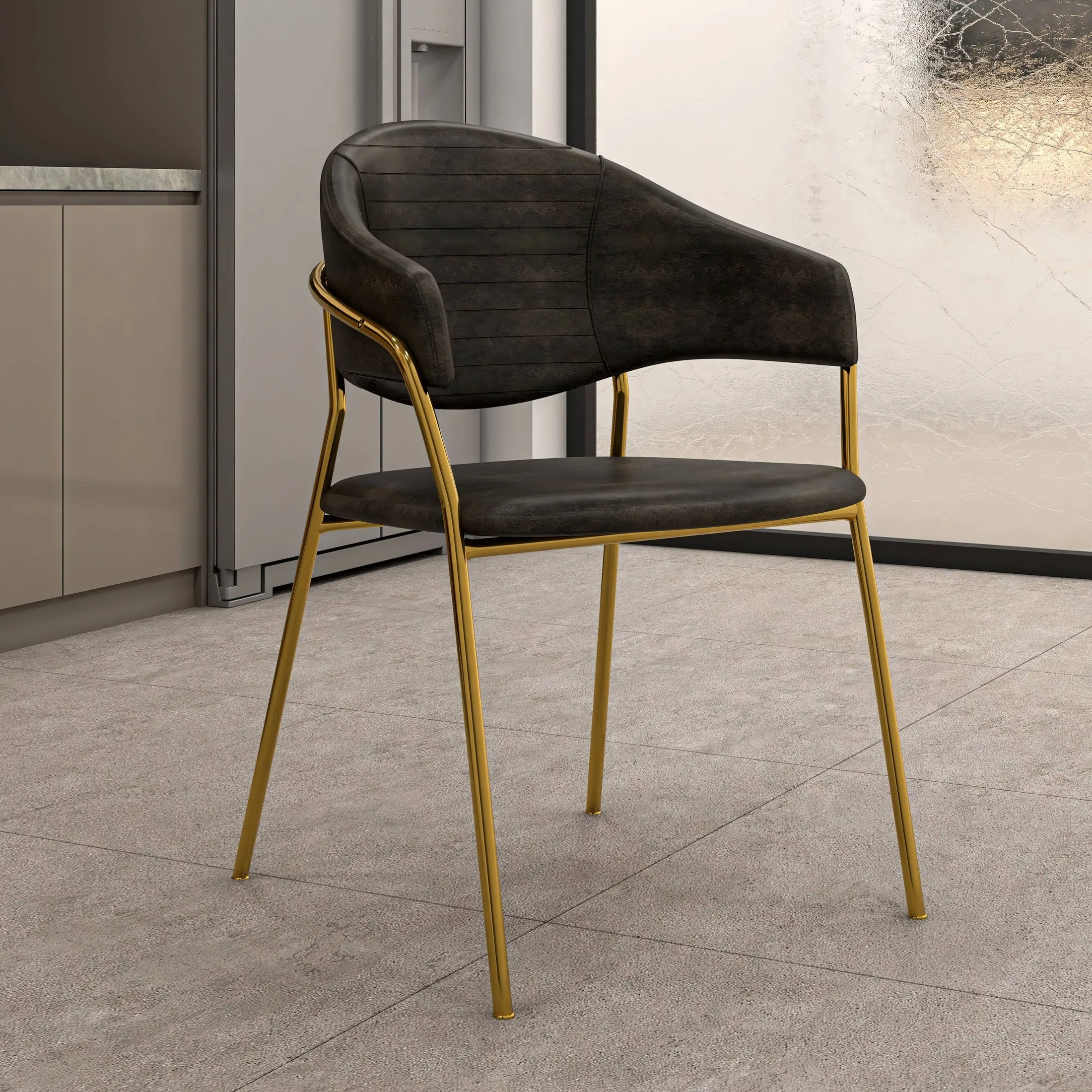 Bella Modern Dining Chair Upholstered in Leather With Stainless Steel Base Set of 2