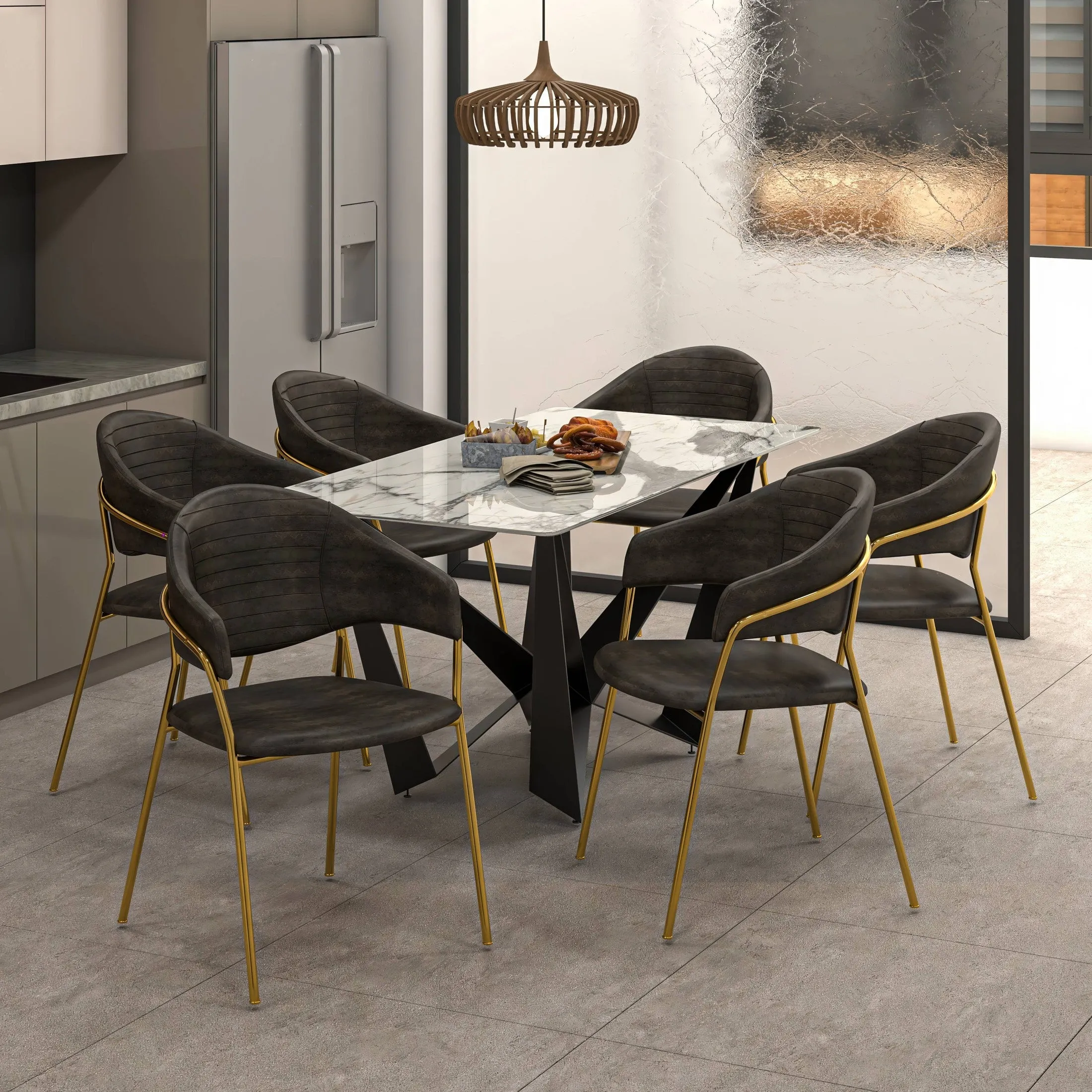 Bella Modern Dining Chair Upholstered in Leather With Stainless Steel Base Set of 2