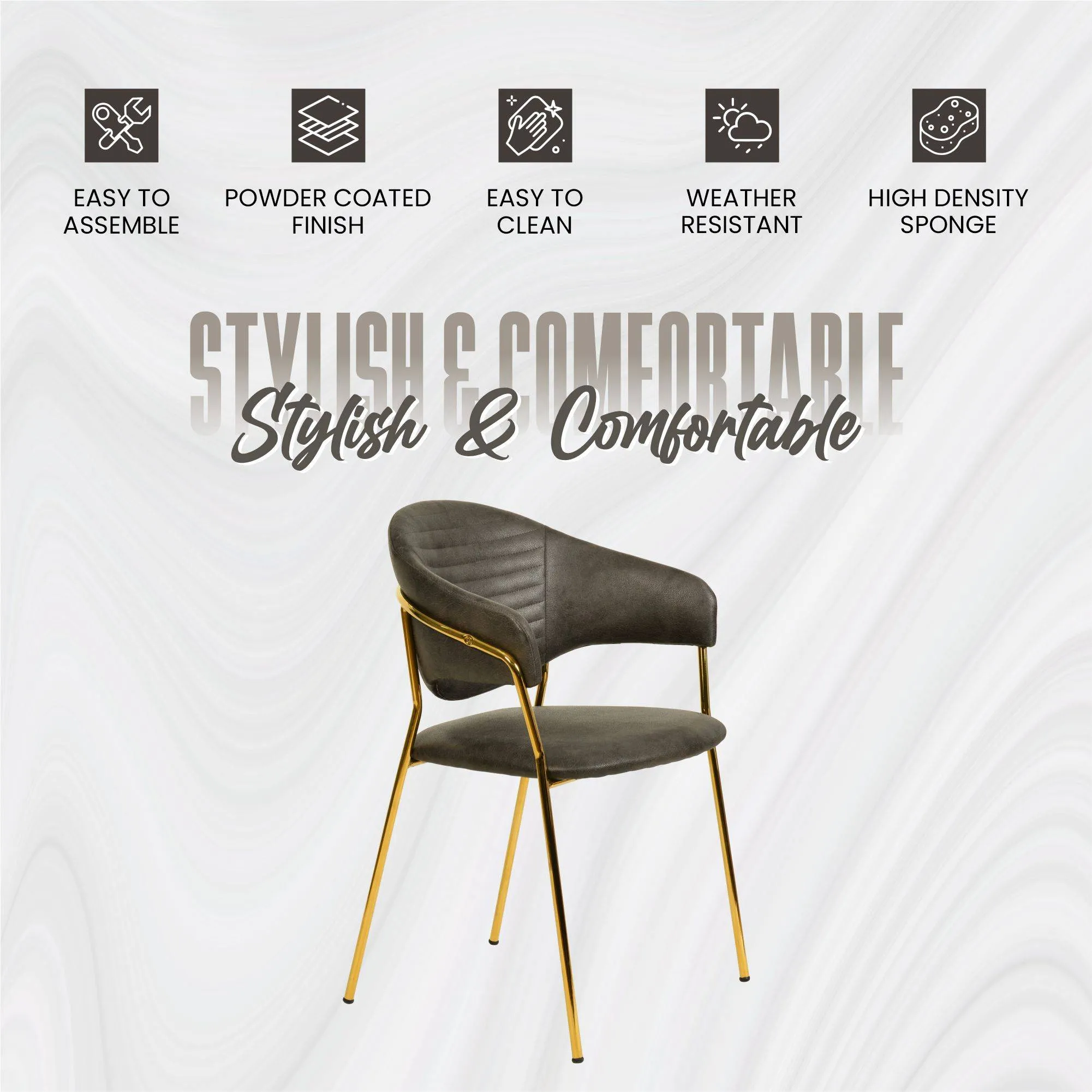 Bella Modern Dining Chair Upholstered in Leather With Stainless Steel Base Set of 2