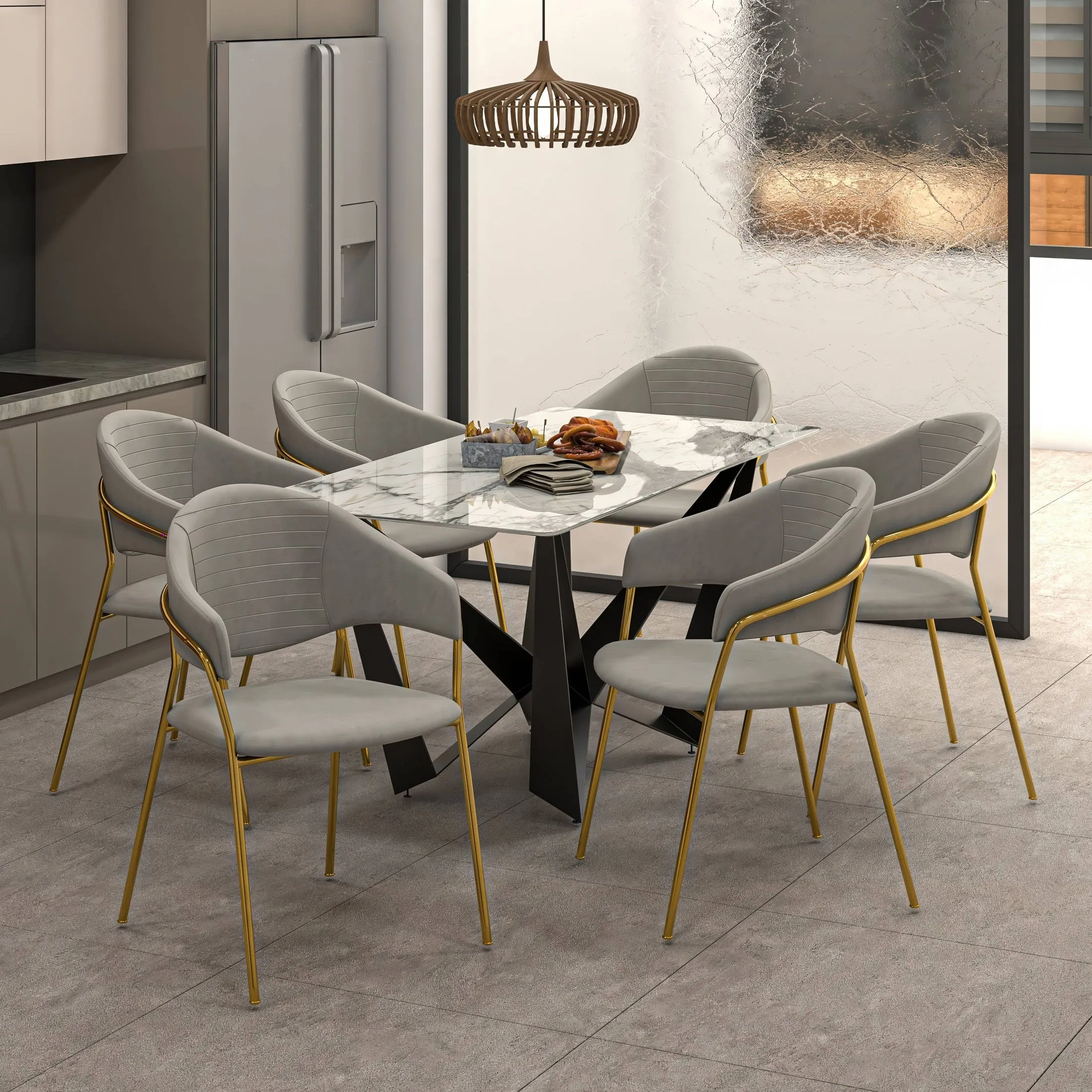Bella Modern Dining Chair Upholstered in Leather With Stainless Steel Base Set of 2