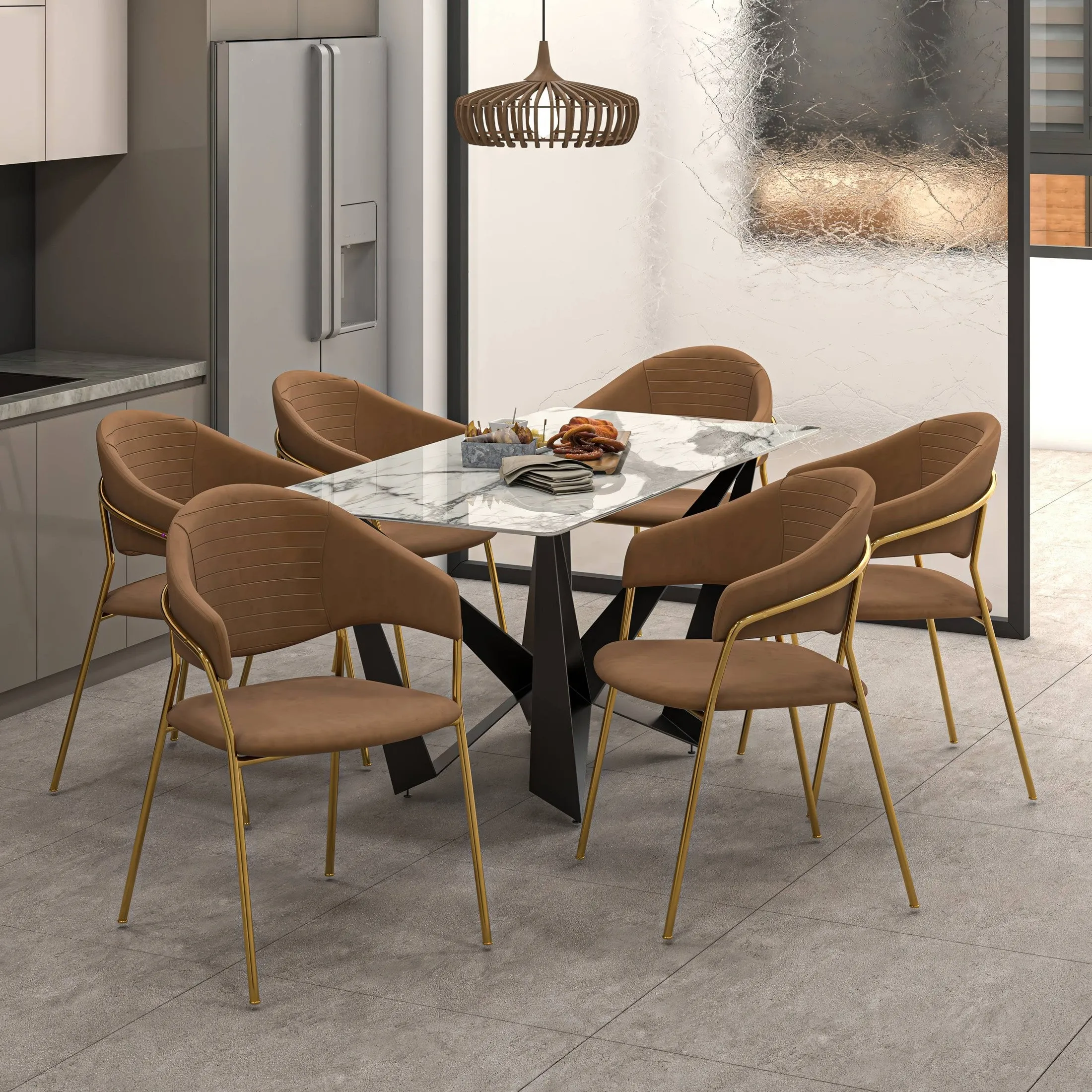 Bella Modern Dining Chair Upholstered in Leather With Stainless Steel Base Set of 2