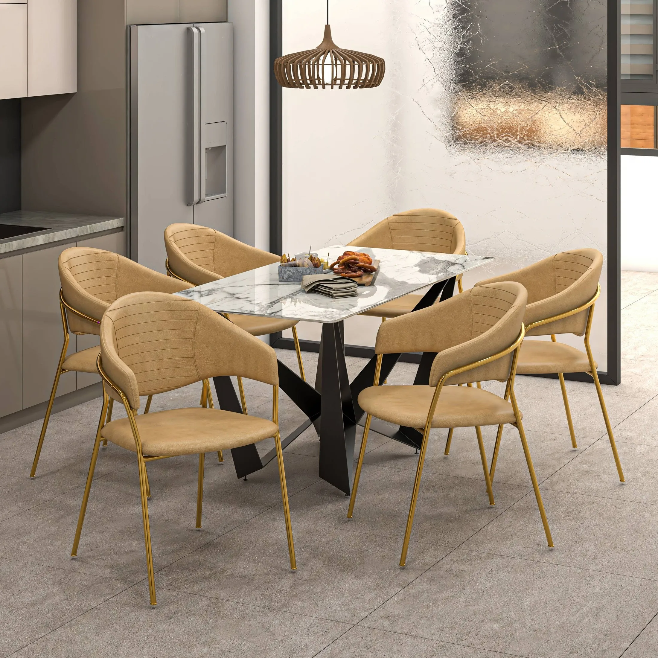 Bella Modern Dining Chair Upholstered in Leather With Stainless Steel Base Set of 2