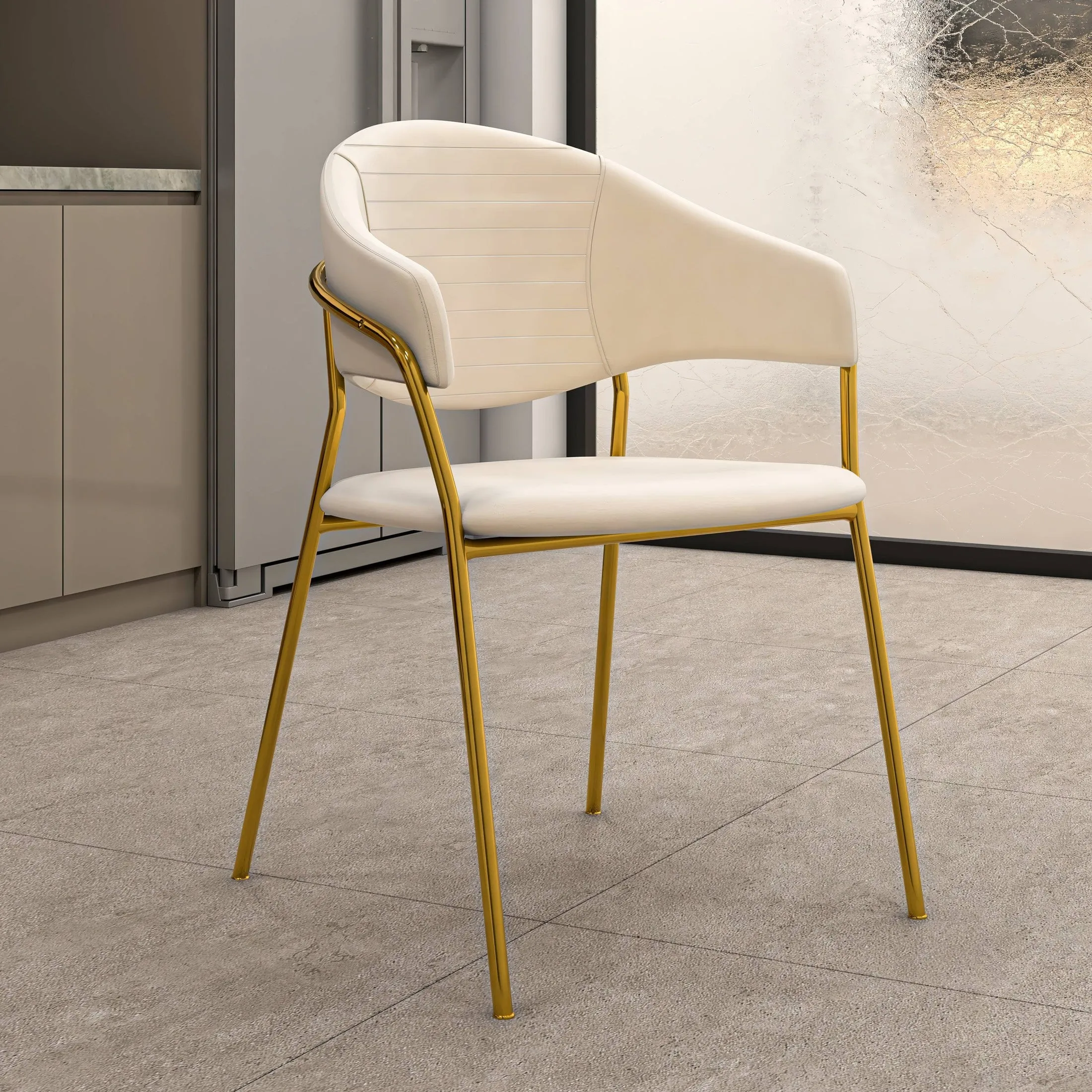 Bella Modern Dining Chair Upholstered in Leather With Stainless Steel Base Set of 2