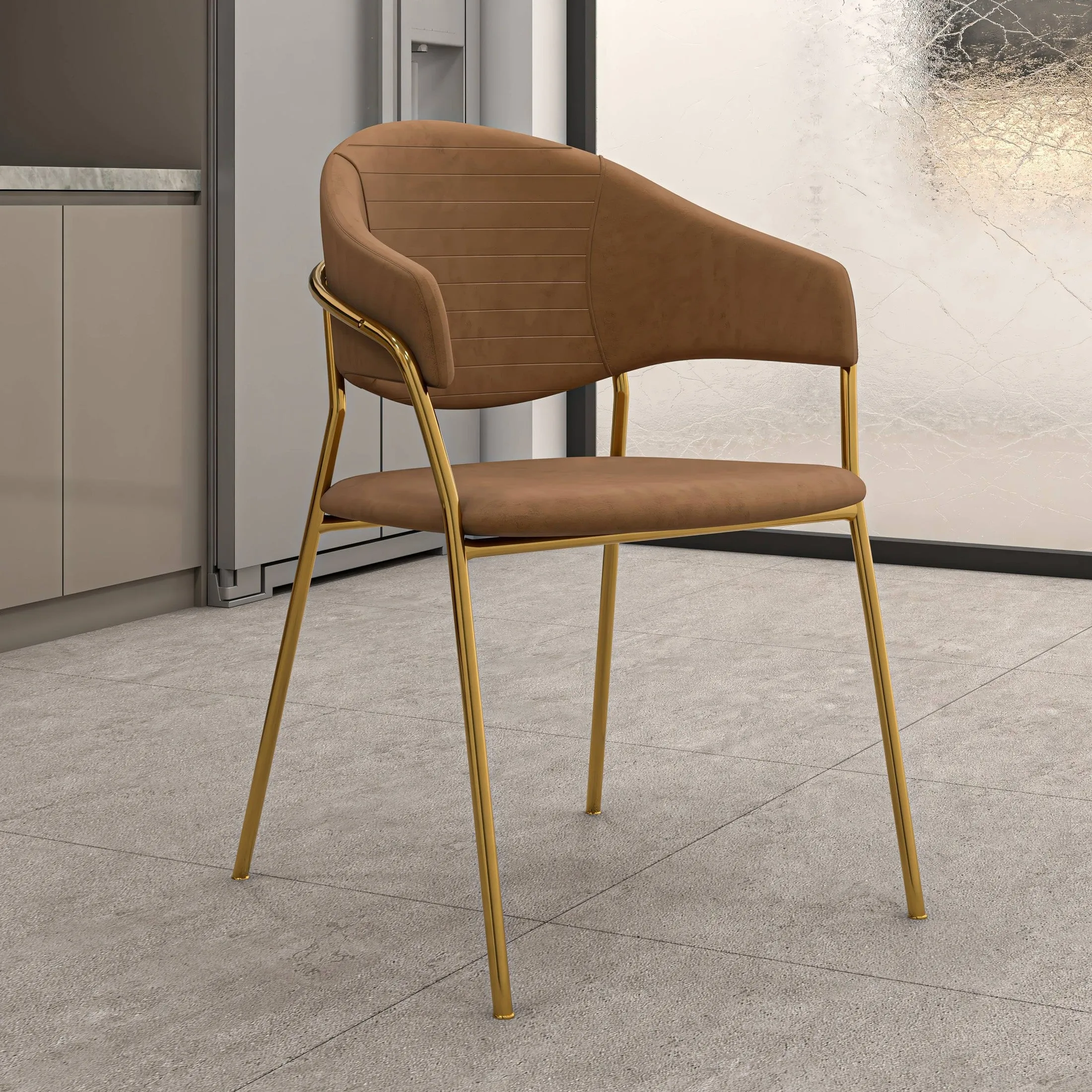 Bella Modern Dining Chair Upholstered in Leather With Stainless Steel Base Set of 2