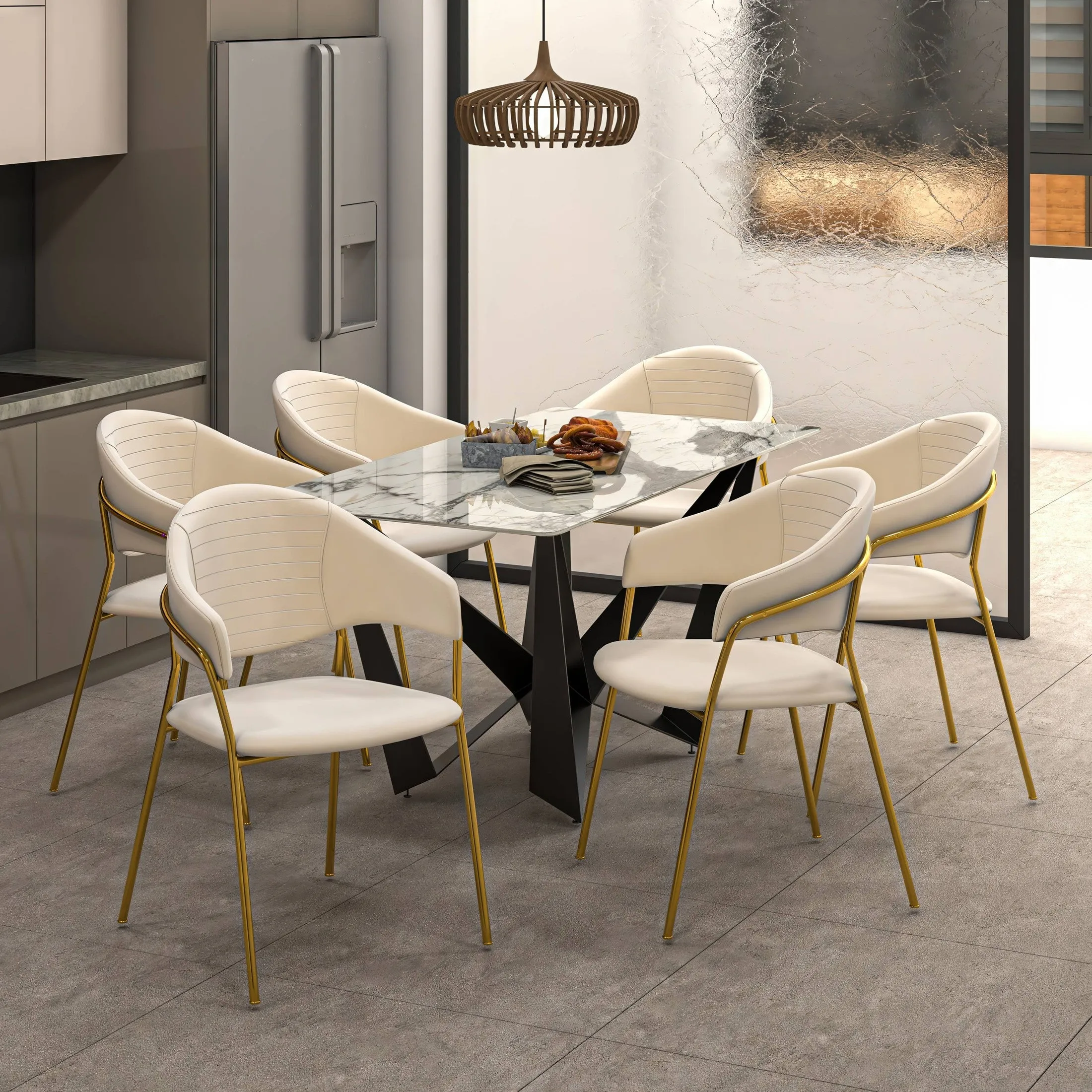 Bella Modern Dining Chair Upholstered in Leather With Stainless Steel Base Set of 2