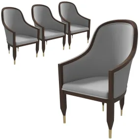 Belle Leather Dining Chair with Arms and Gold Metal Caps with Rubberwood Frame and Legs Set of 4