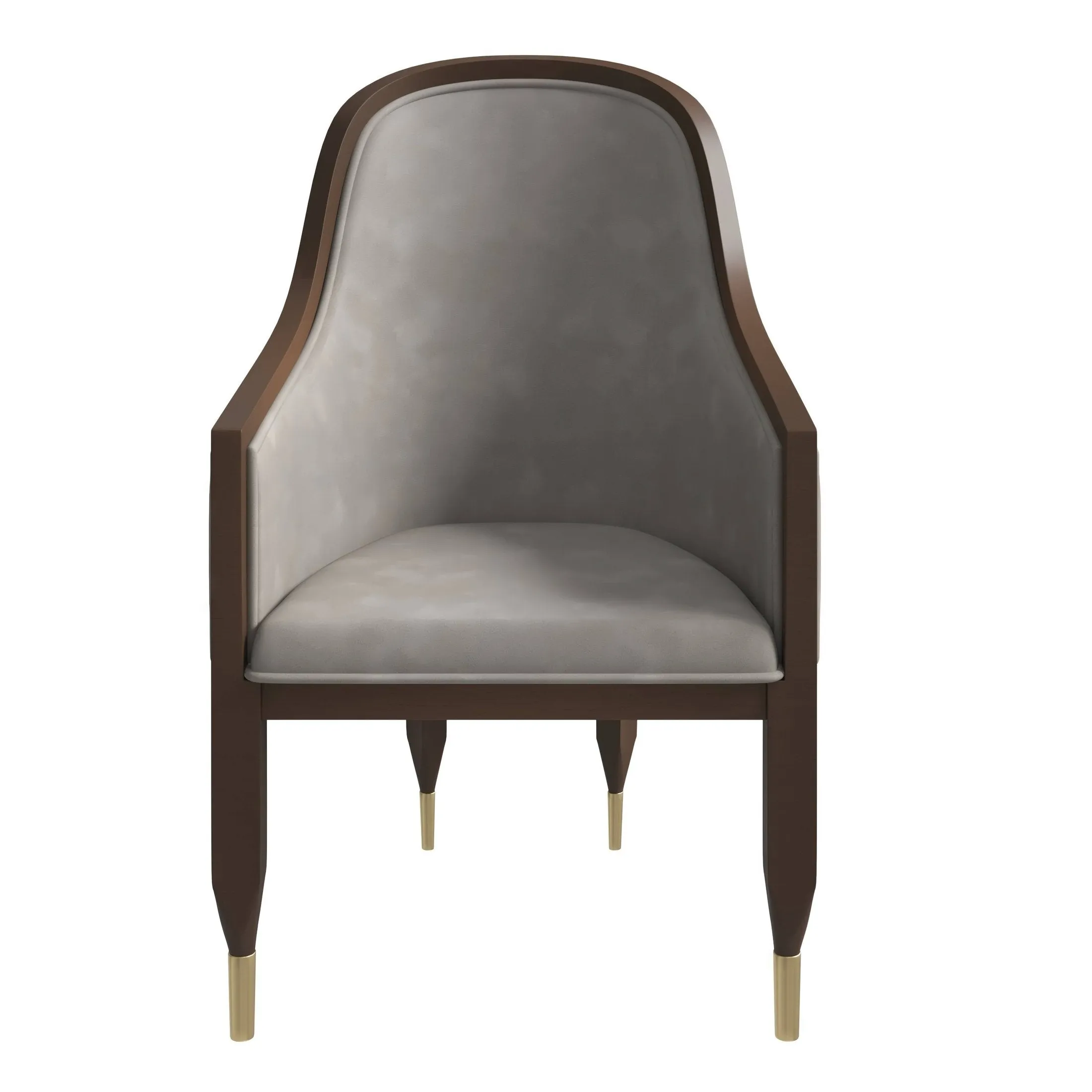 Belle Leather Dining Chair with Arms and Gold Metal Caps with Rubberwood Frame and Legs Set of 4