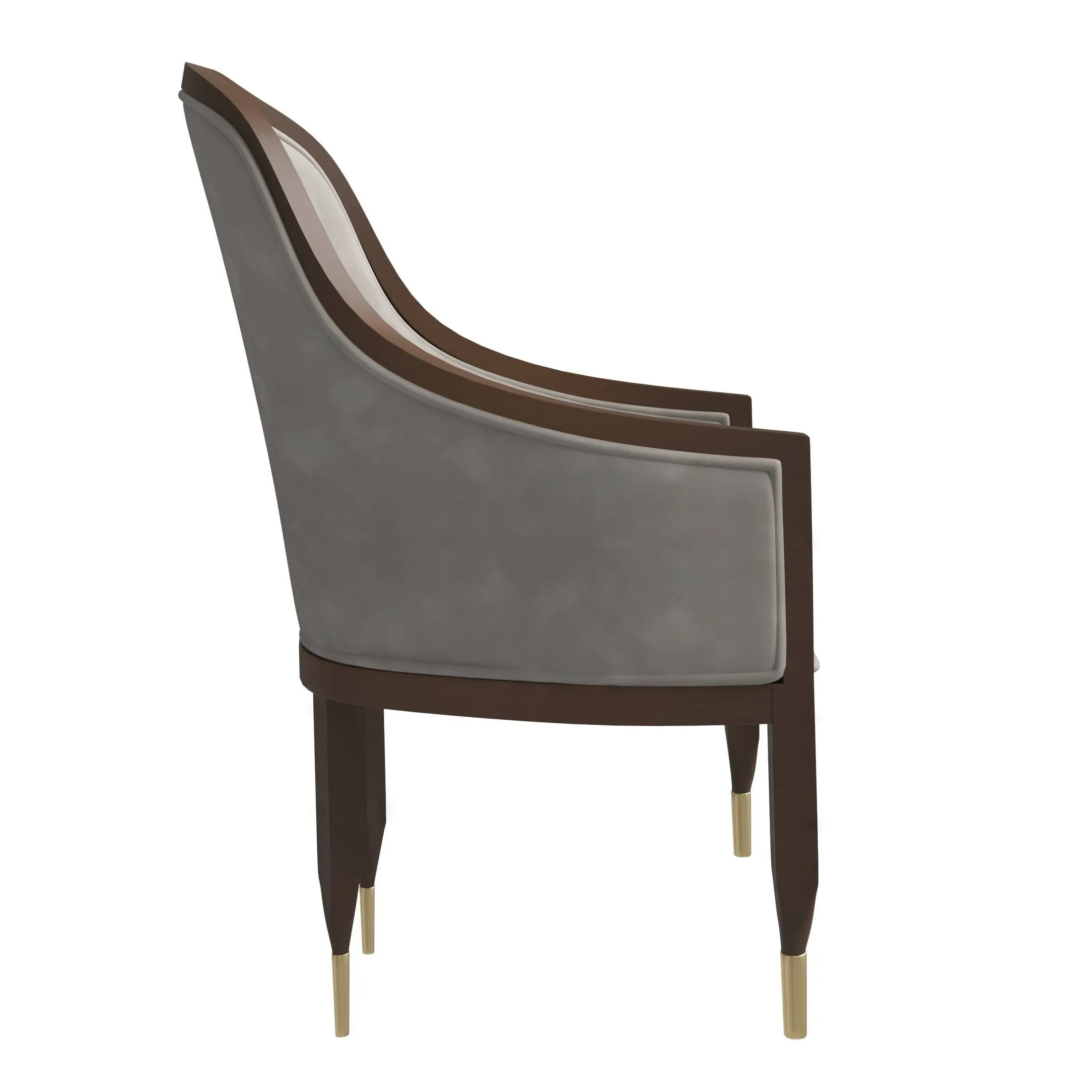 Belle Leather Dining Chair with Arms and Gold Metal Caps with Rubberwood Frame and Legs Set of 4