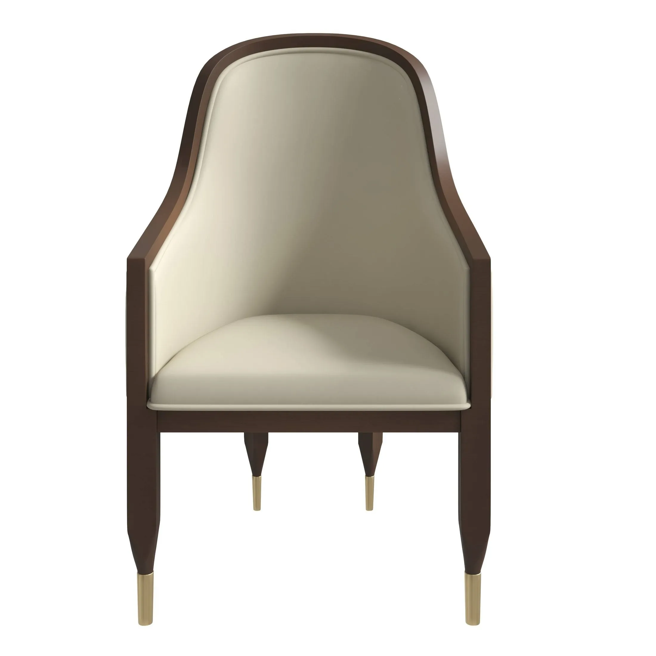 Belle Leather Dining Chair with Arms and Gold Metal Caps with Rubberwood Frame and Legs Set of 4