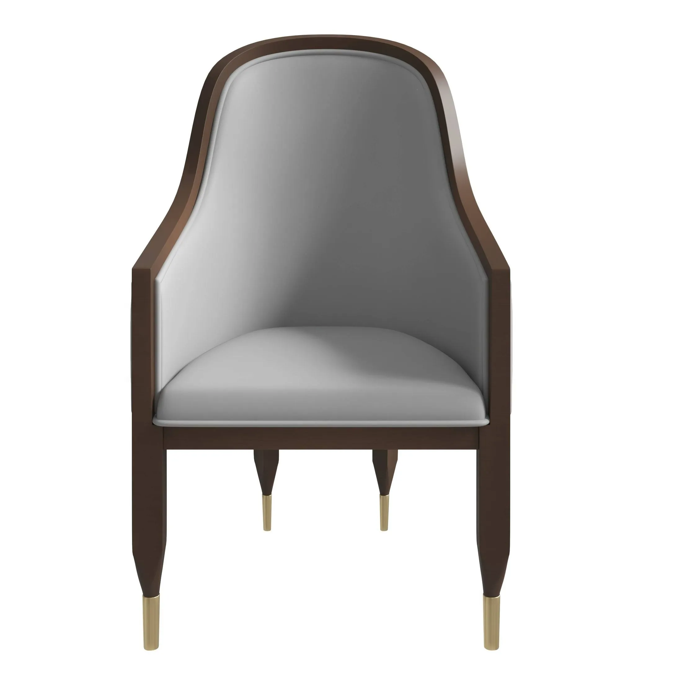 Belle Leather Dining Chair with Arms and Gold Metal Caps with Rubberwood Frame and Legs Set of 4