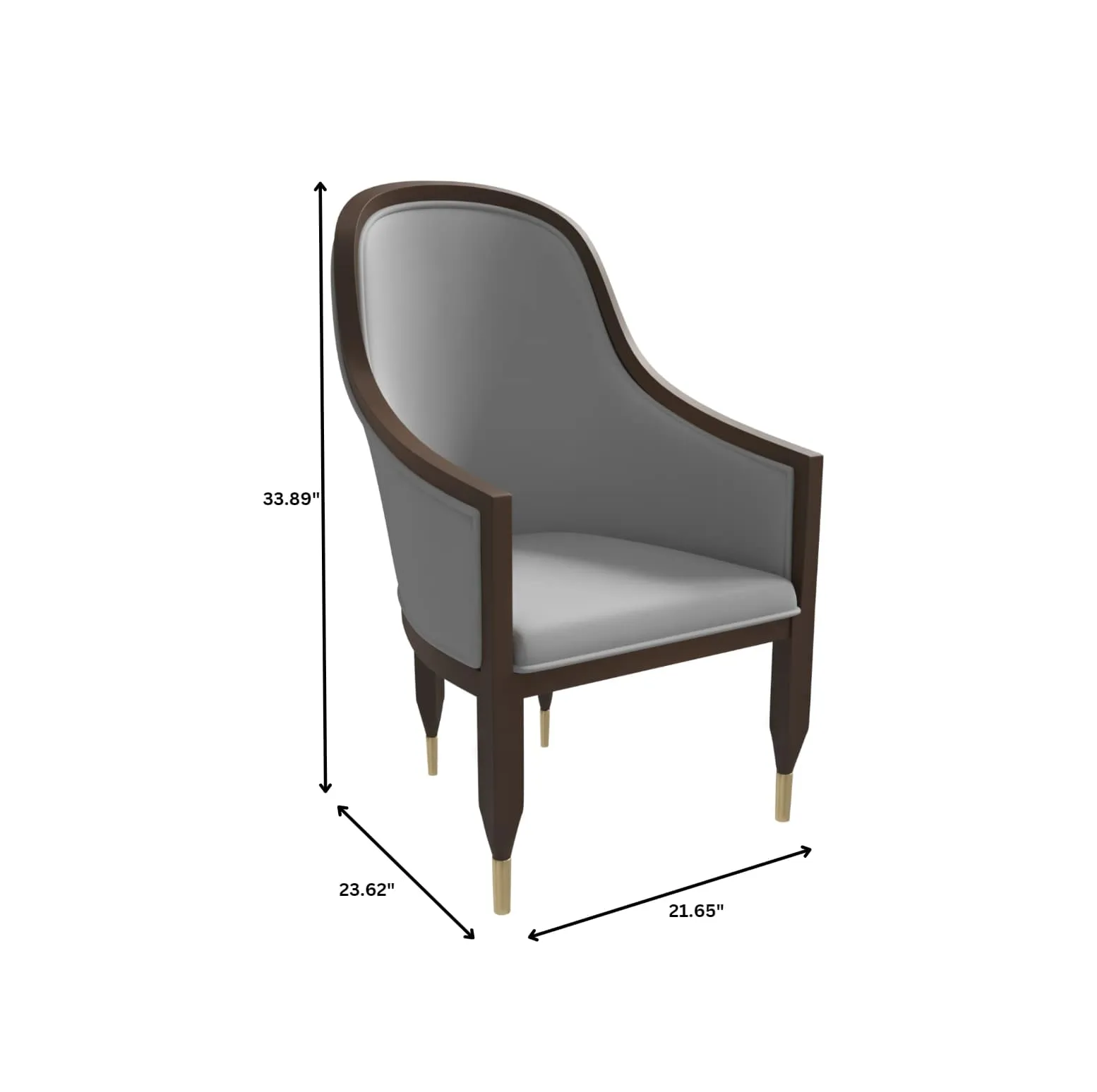 Belle Leather Dining Chair with Arms and Gold Metal Caps with Rubberwood Frame and Legs Set of 4