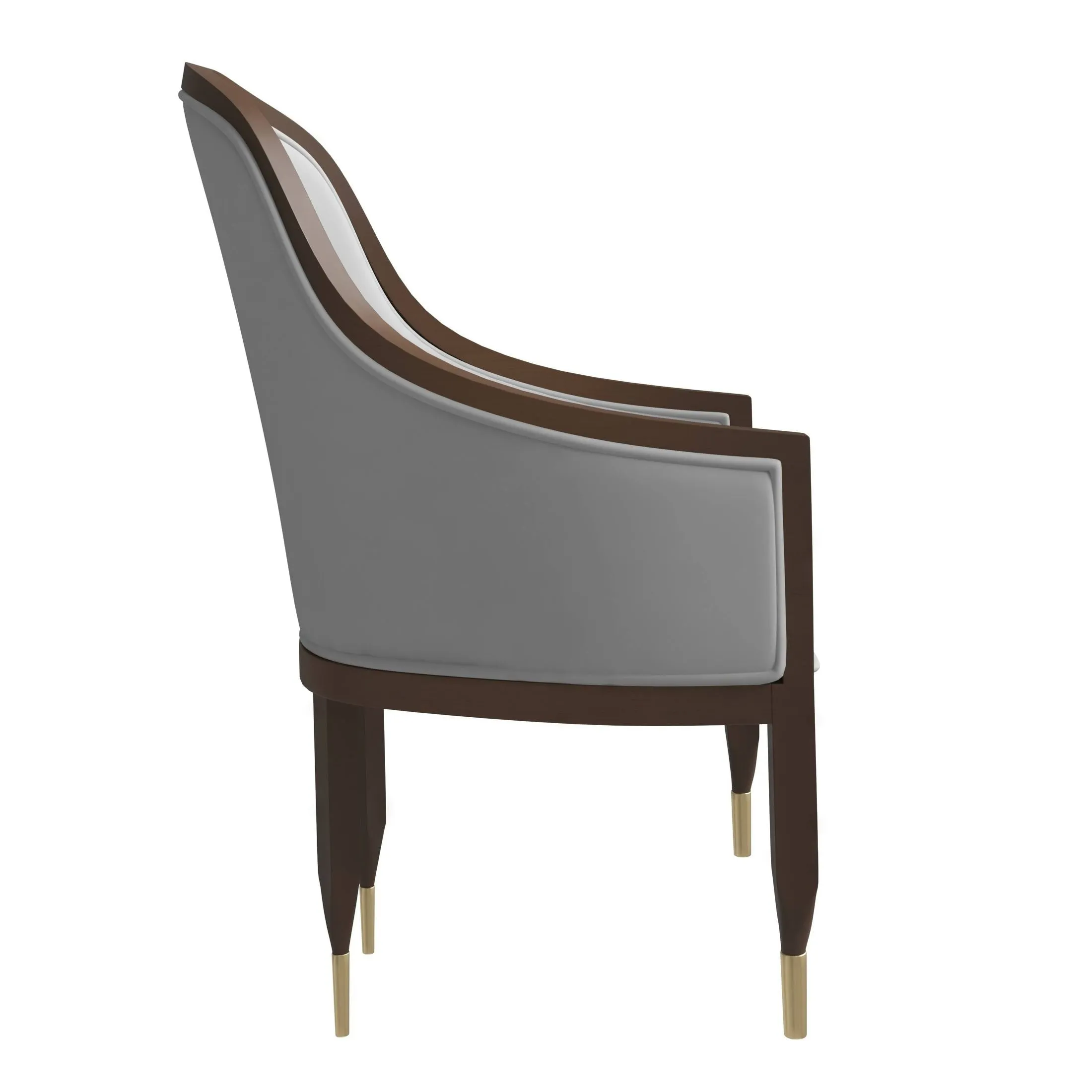 Belle Leather Dining Chair with Arms and Gold Metal Caps with Rubberwood Frame and Legs Set of 4