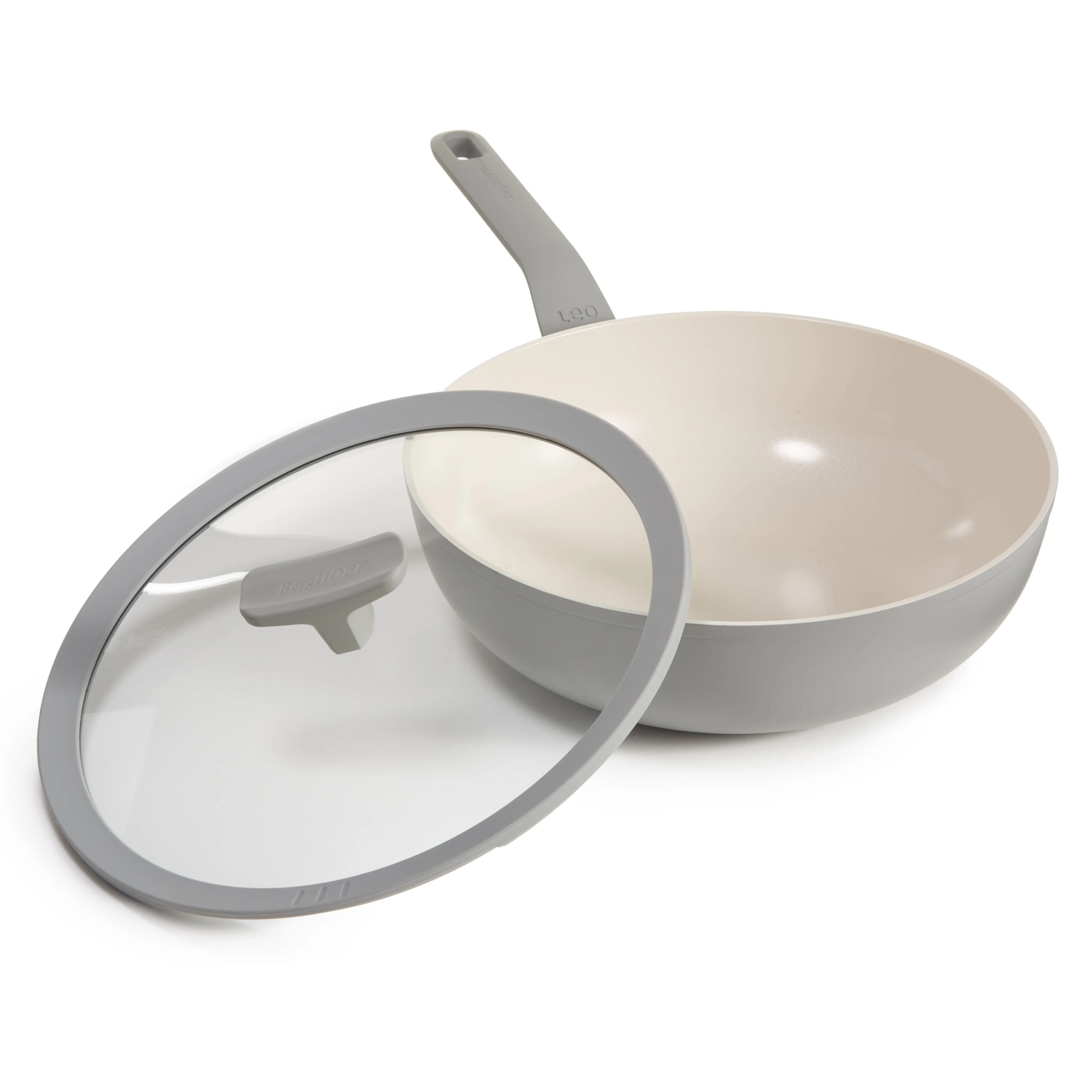 BergHOFF Balance Nonstick Ceramic Wok Pan 11", 4.4qt. With Glass Lid, Recycled Aluminum, Moonmist