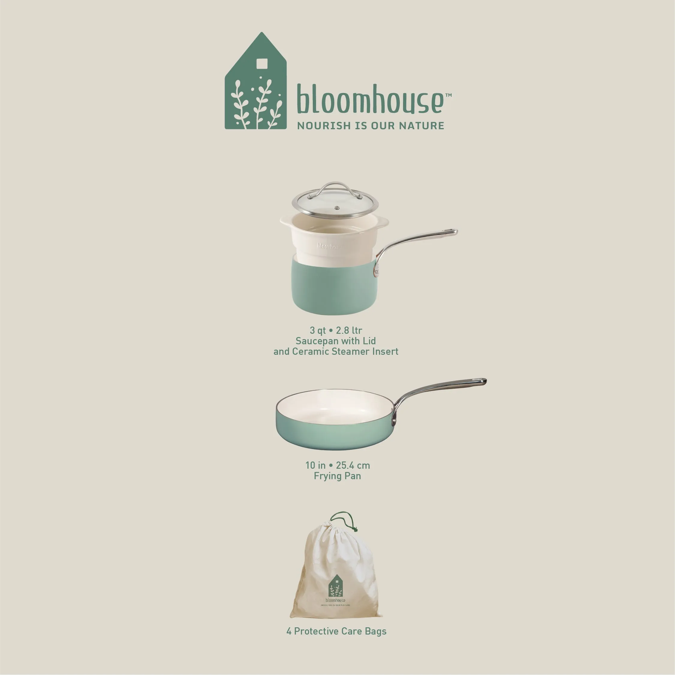 Bloomhouse 4-Piece Heavy Gauge Aluminum Starter Cookware Set