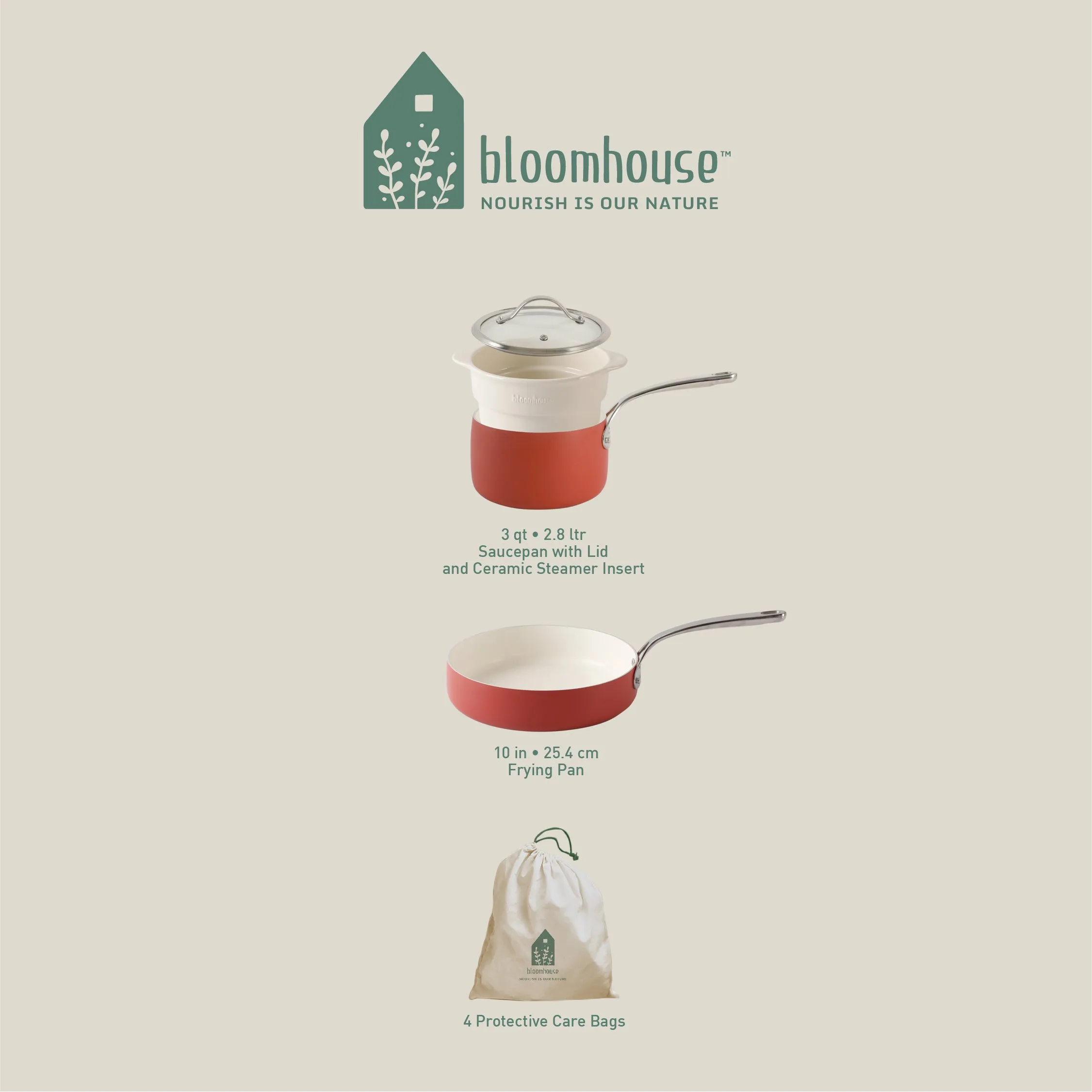 Bloomhouse 4-Piece Heavy Gauge Aluminum Starter Cookware Set